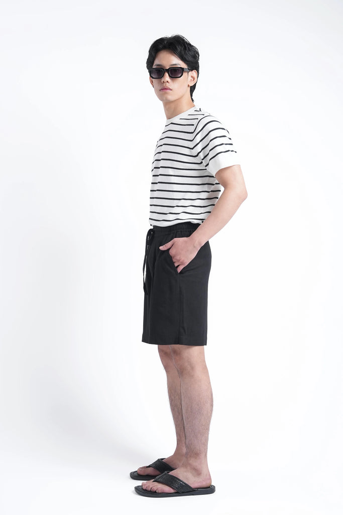 Black Linen Drawstring Shorts