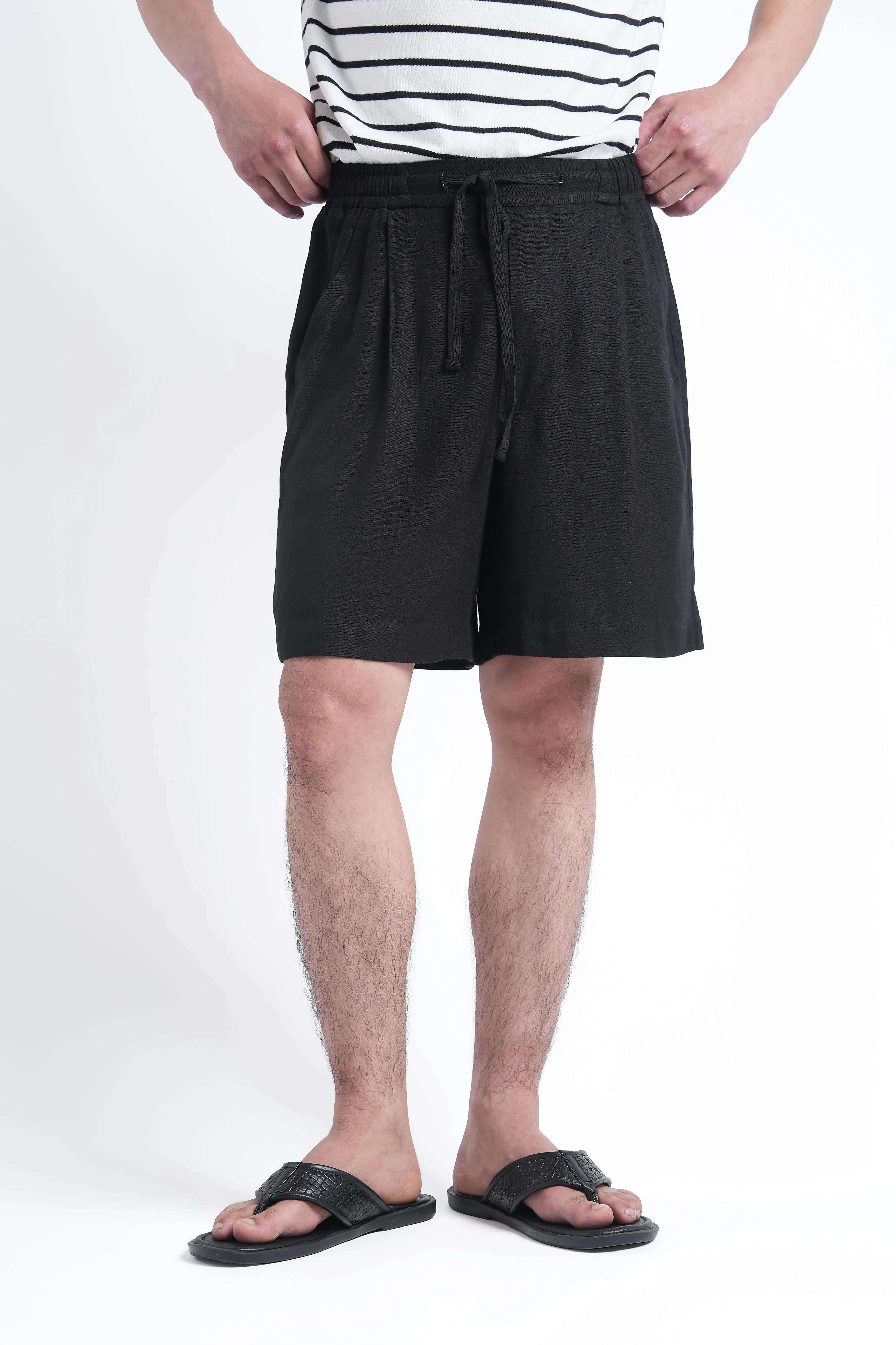Black Linen Drawstring Shorts