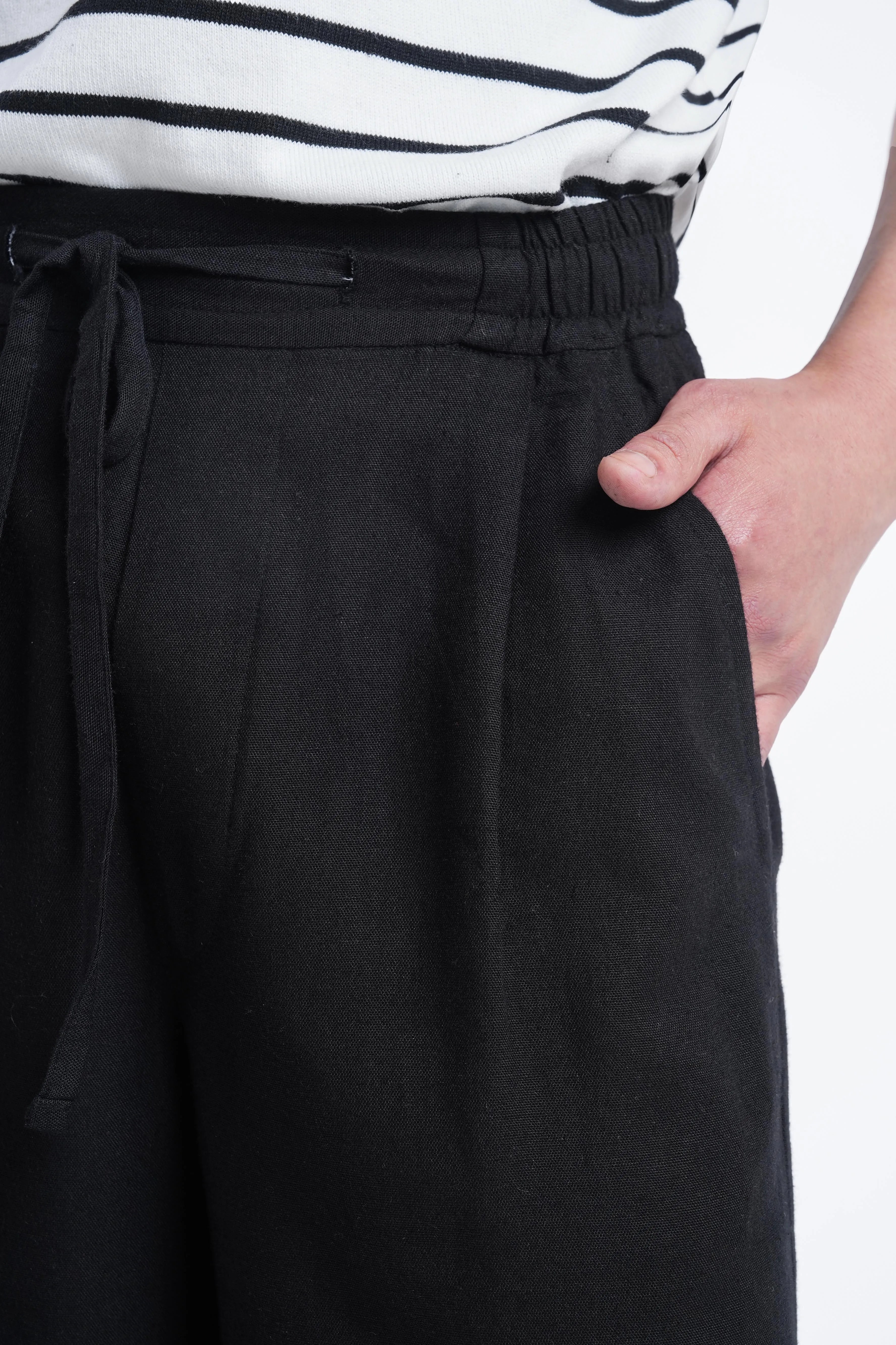 Black Linen Drawstring Shorts