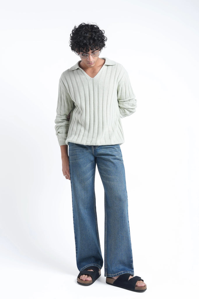 Slate Blue Loose Straight Fit Jeans
