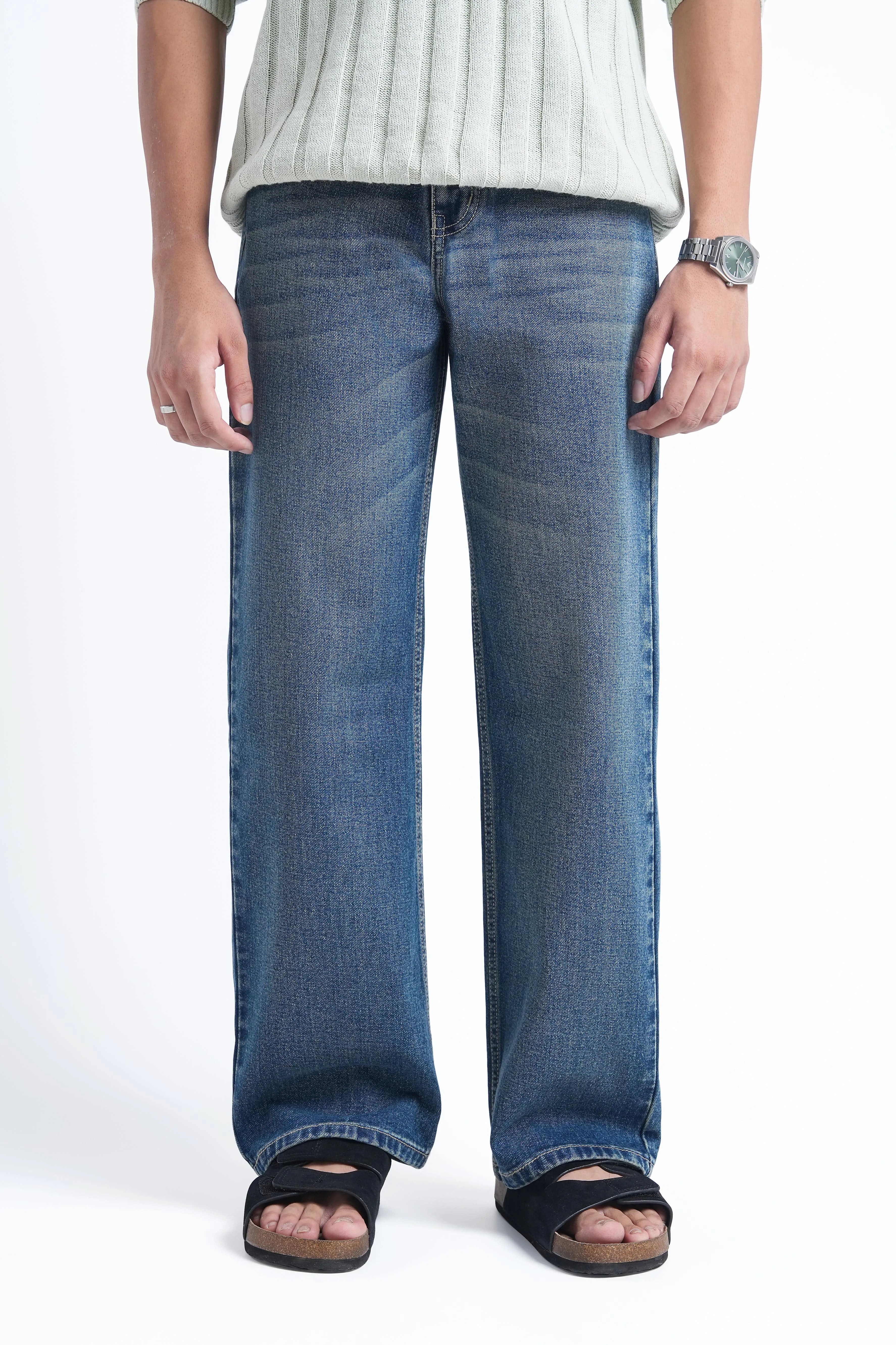 Slate Blue Loose Straight Fit Jeans