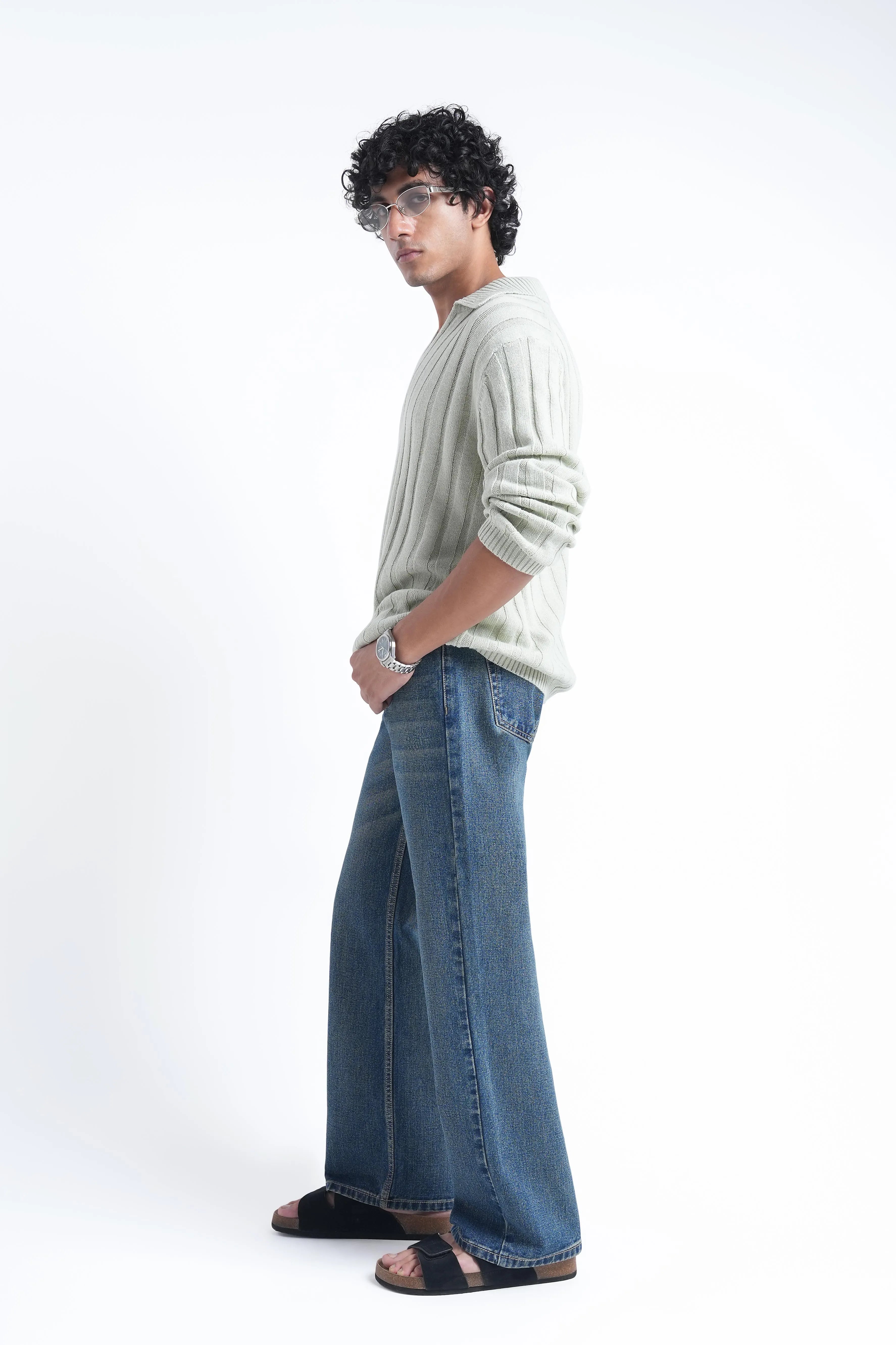 Slate Blue Loose Straight Fit Jeans