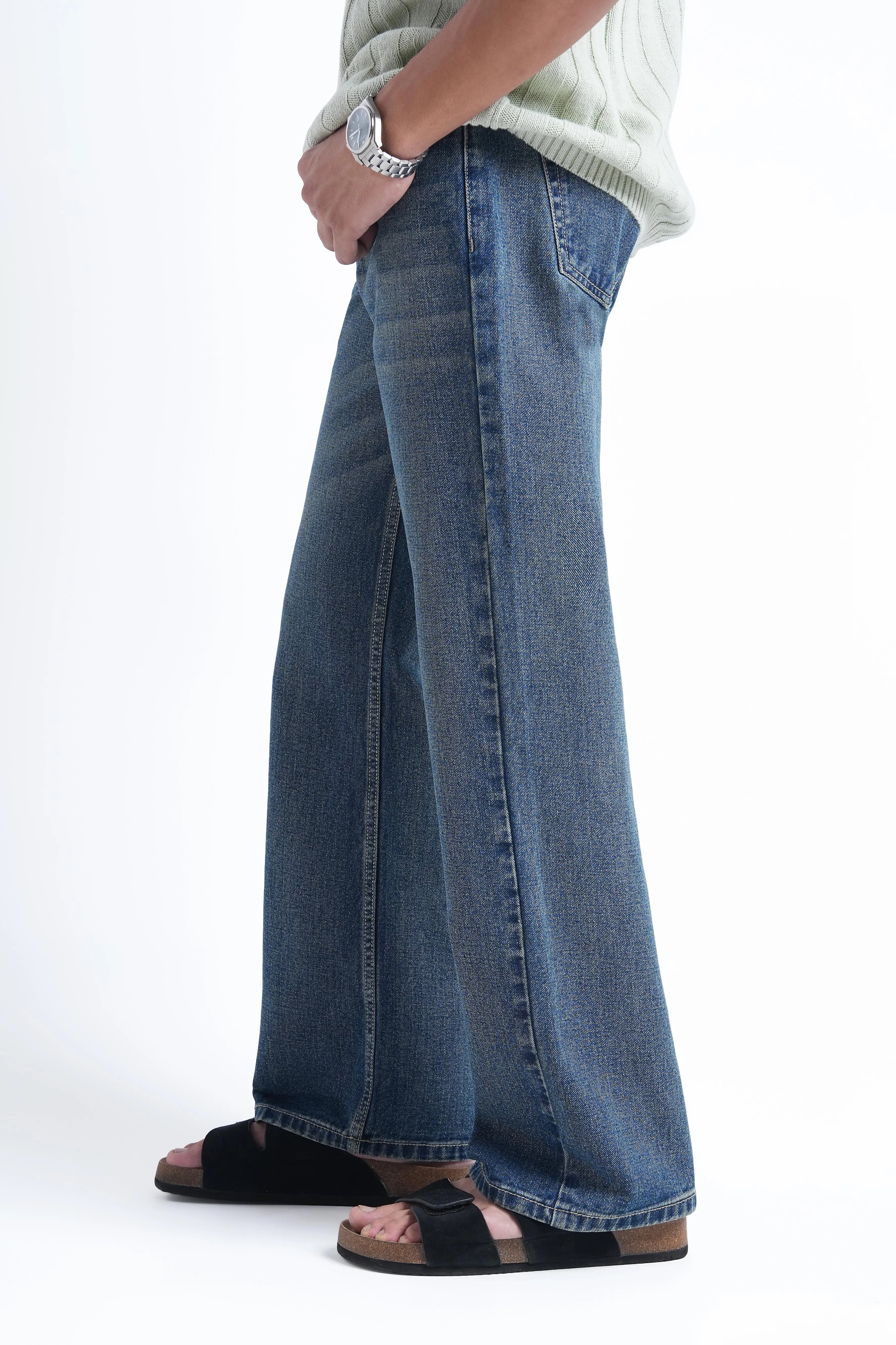 Slate Blue Loose Straight Fit Jeans