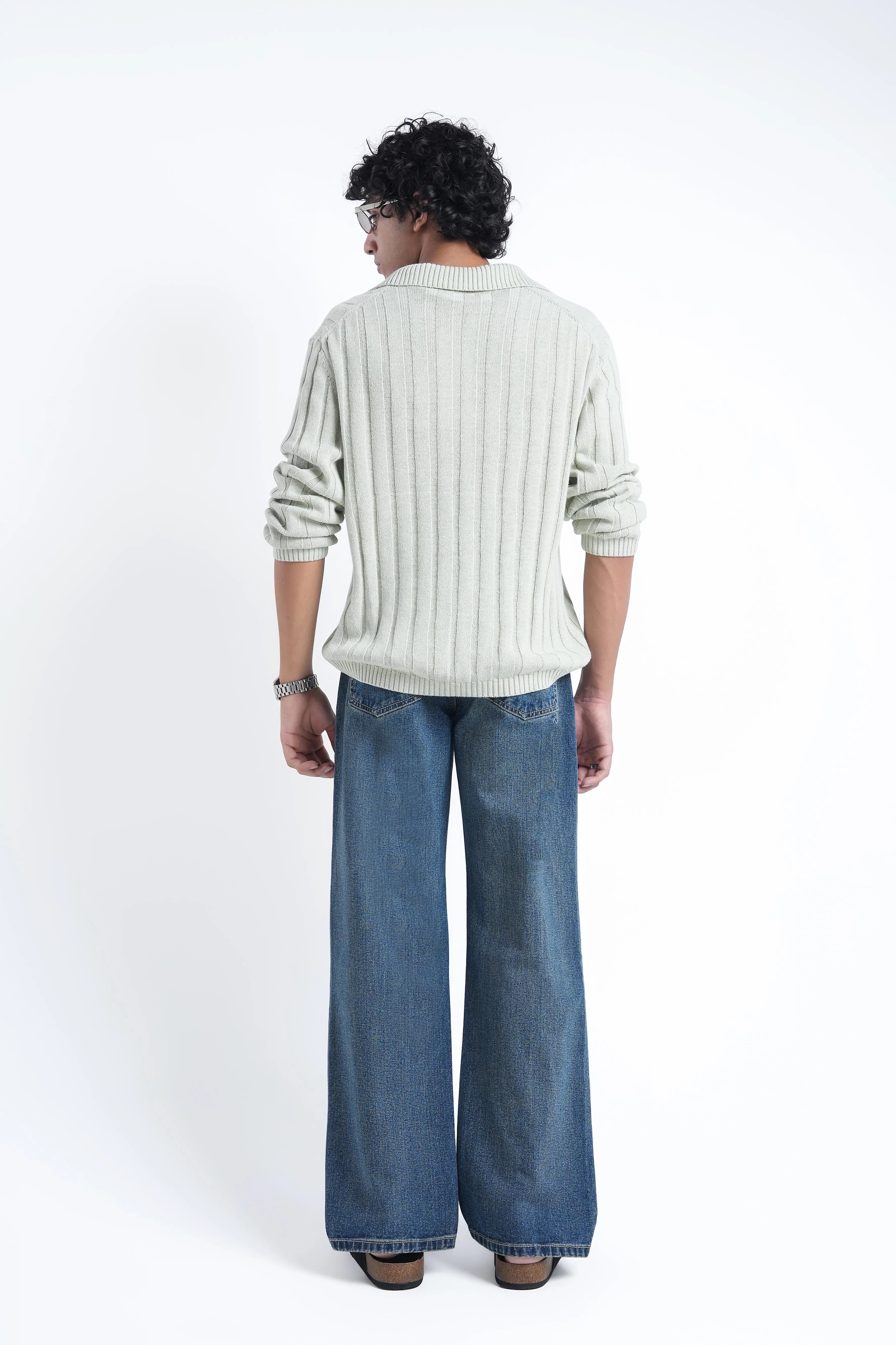 Slate Blue Loose Straight Fit Jeans