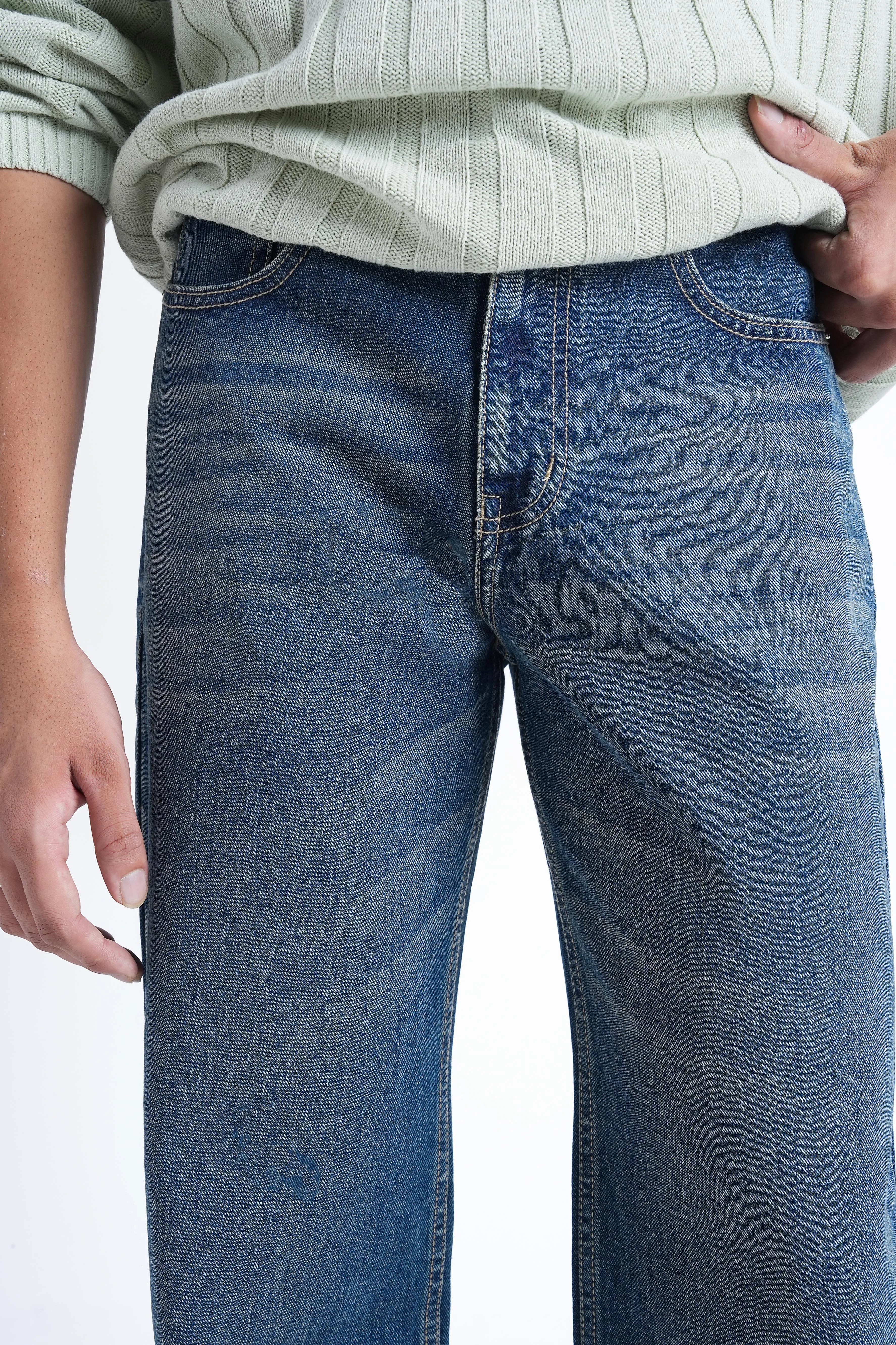 Slate Blue Loose Straight Fit Jeans