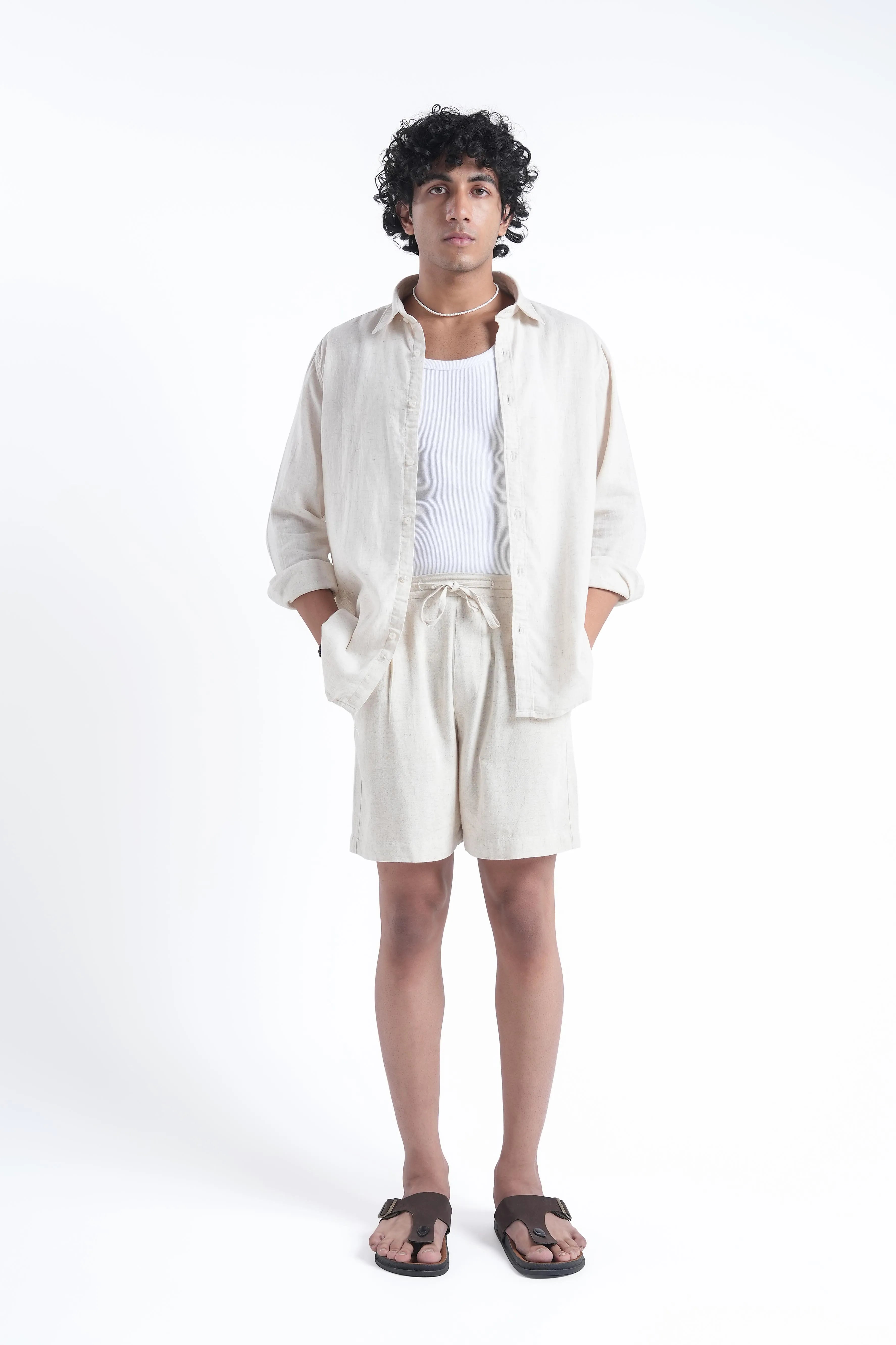 Natural Linen Drawstring Shorts