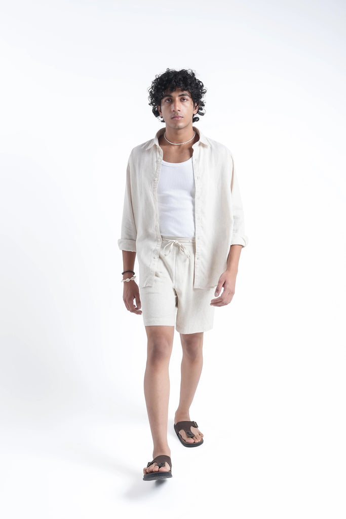 Natural Linen Drawstring Shorts