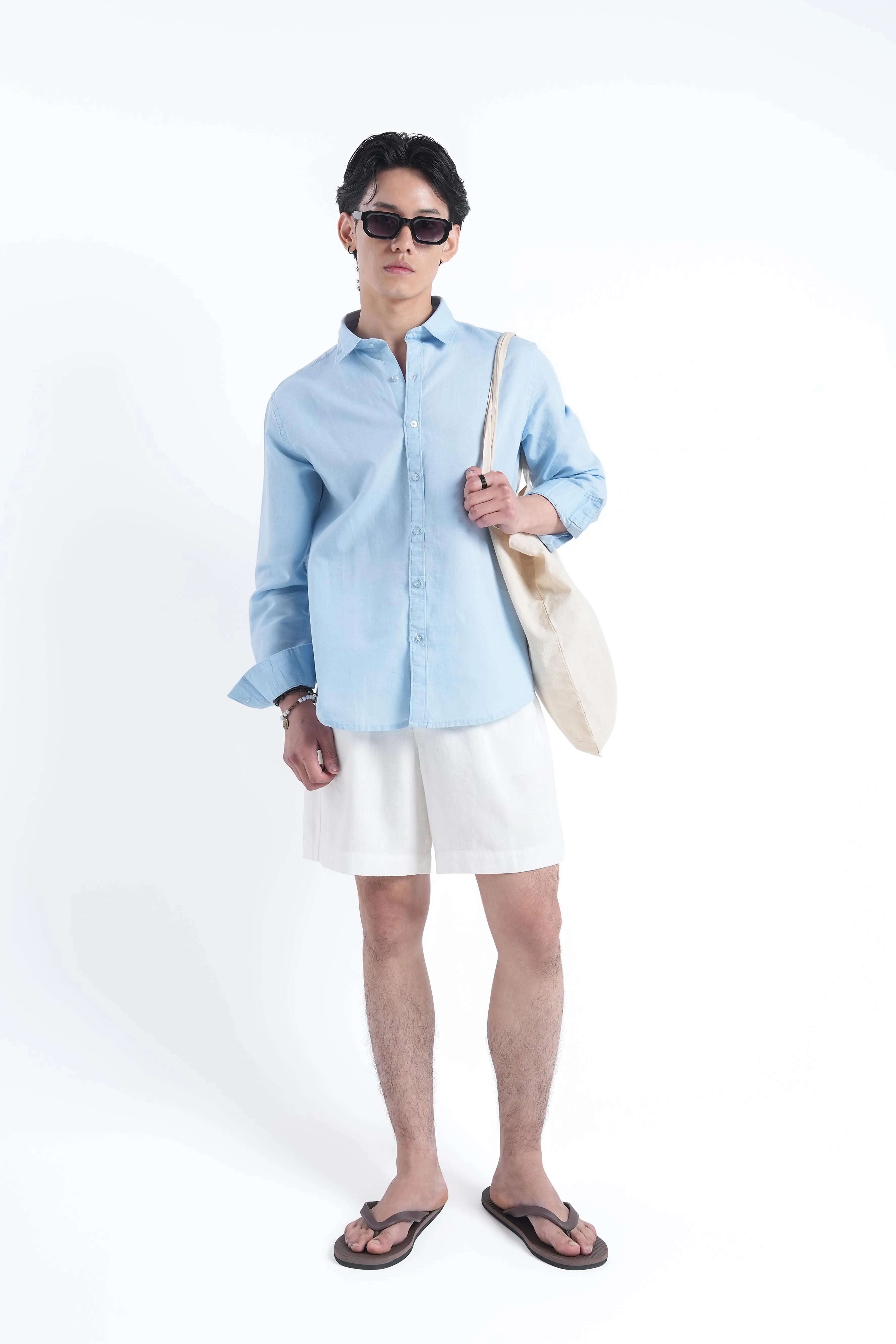 White Linen Drawstring Shorts