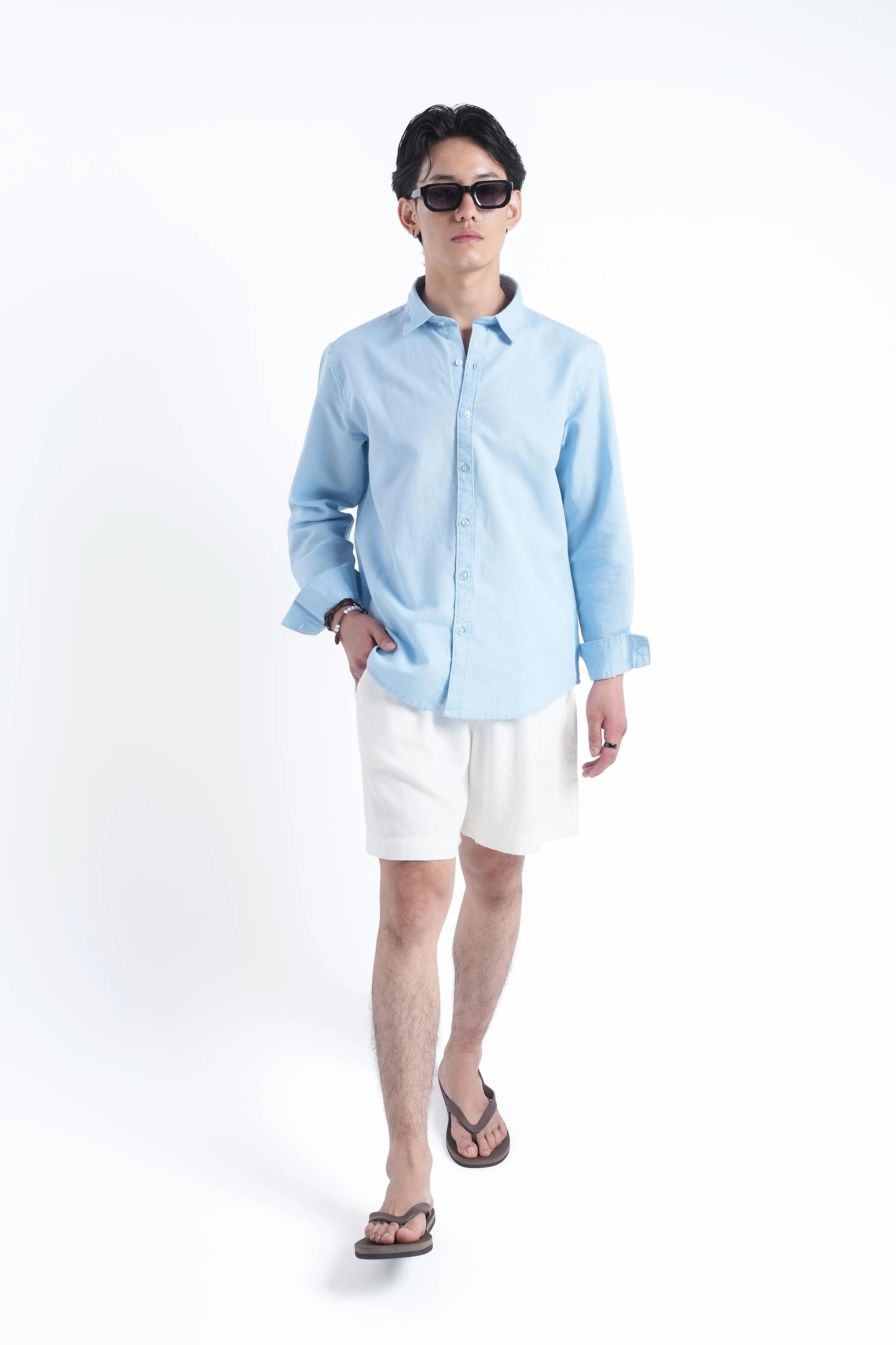 White Linen Drawstring Shorts