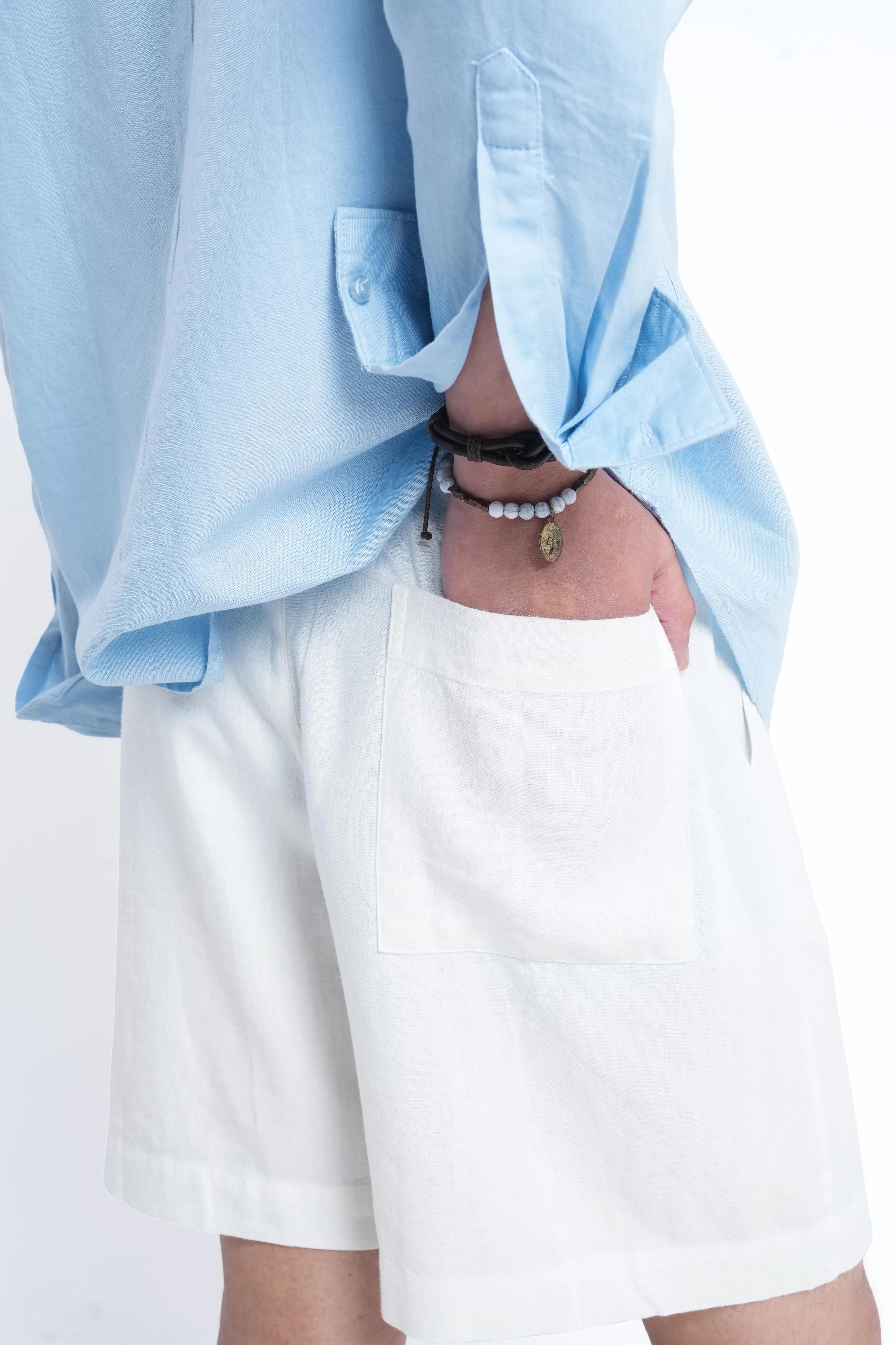 White Linen Drawstring Shorts