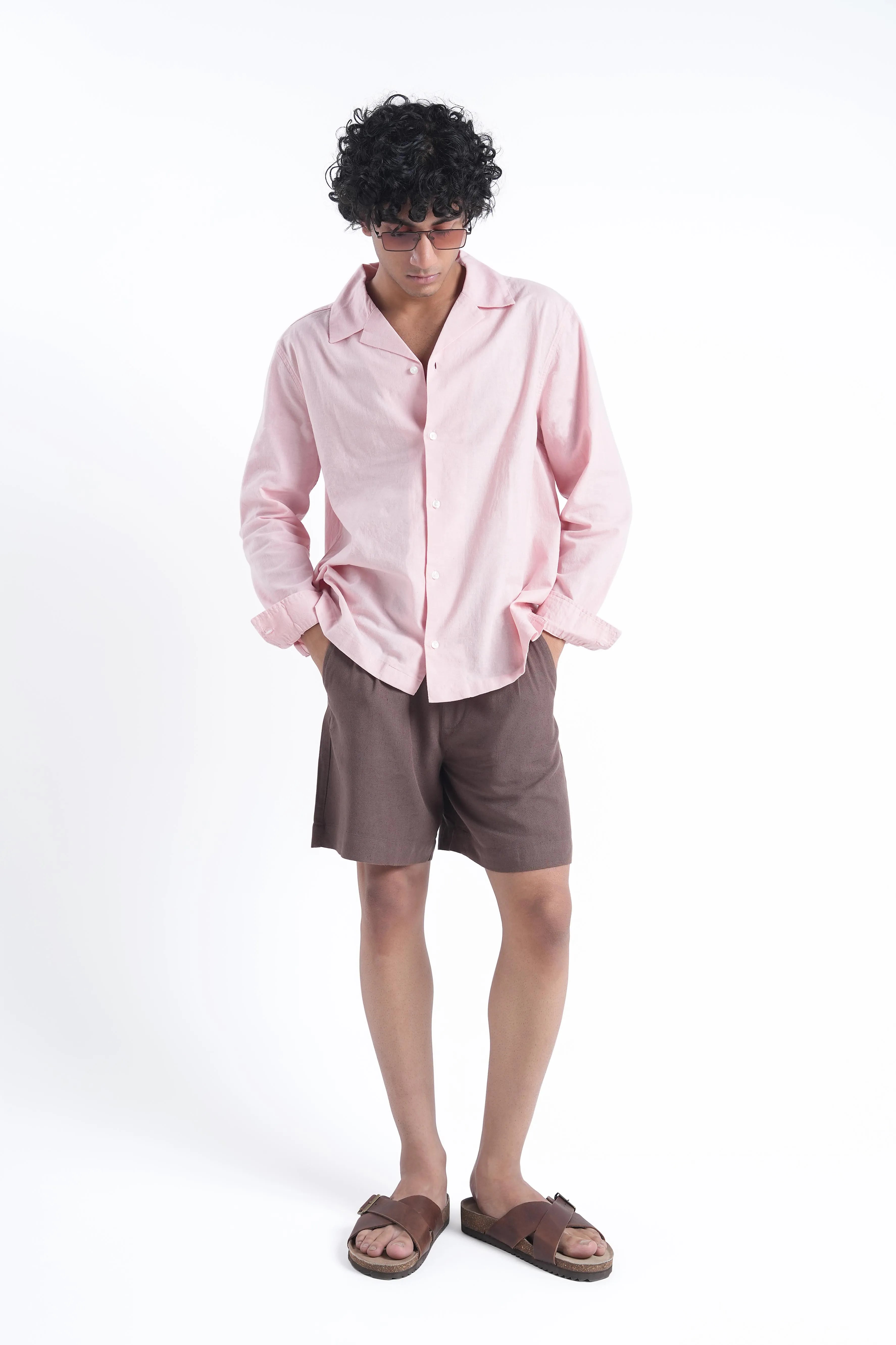 Brown Linen Drawstring Shorts