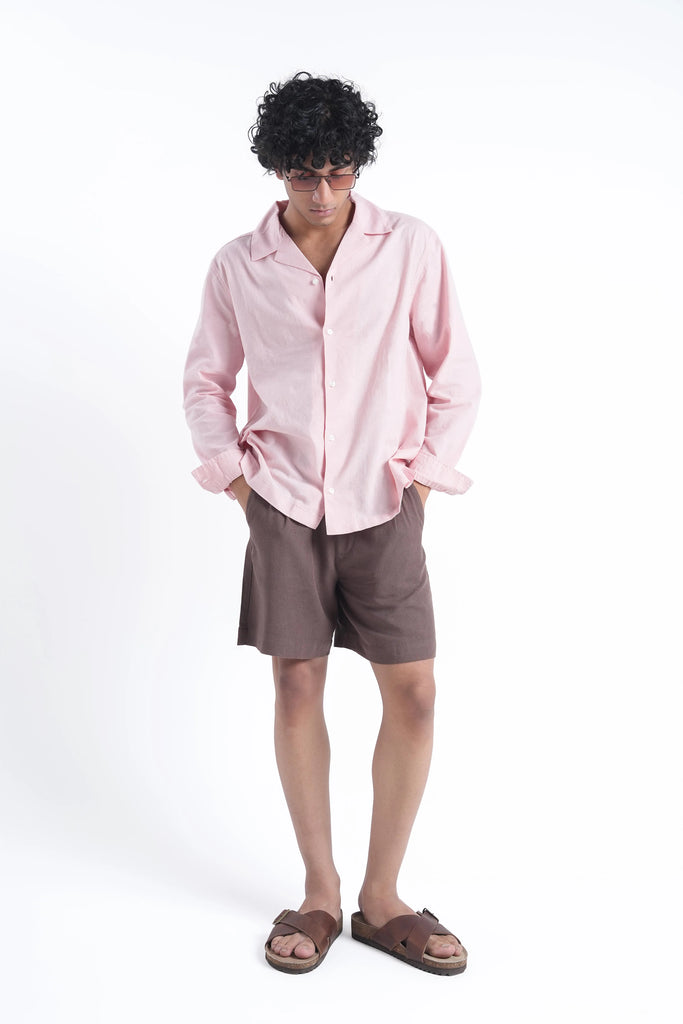 Brown Linen Drawstring Shorts