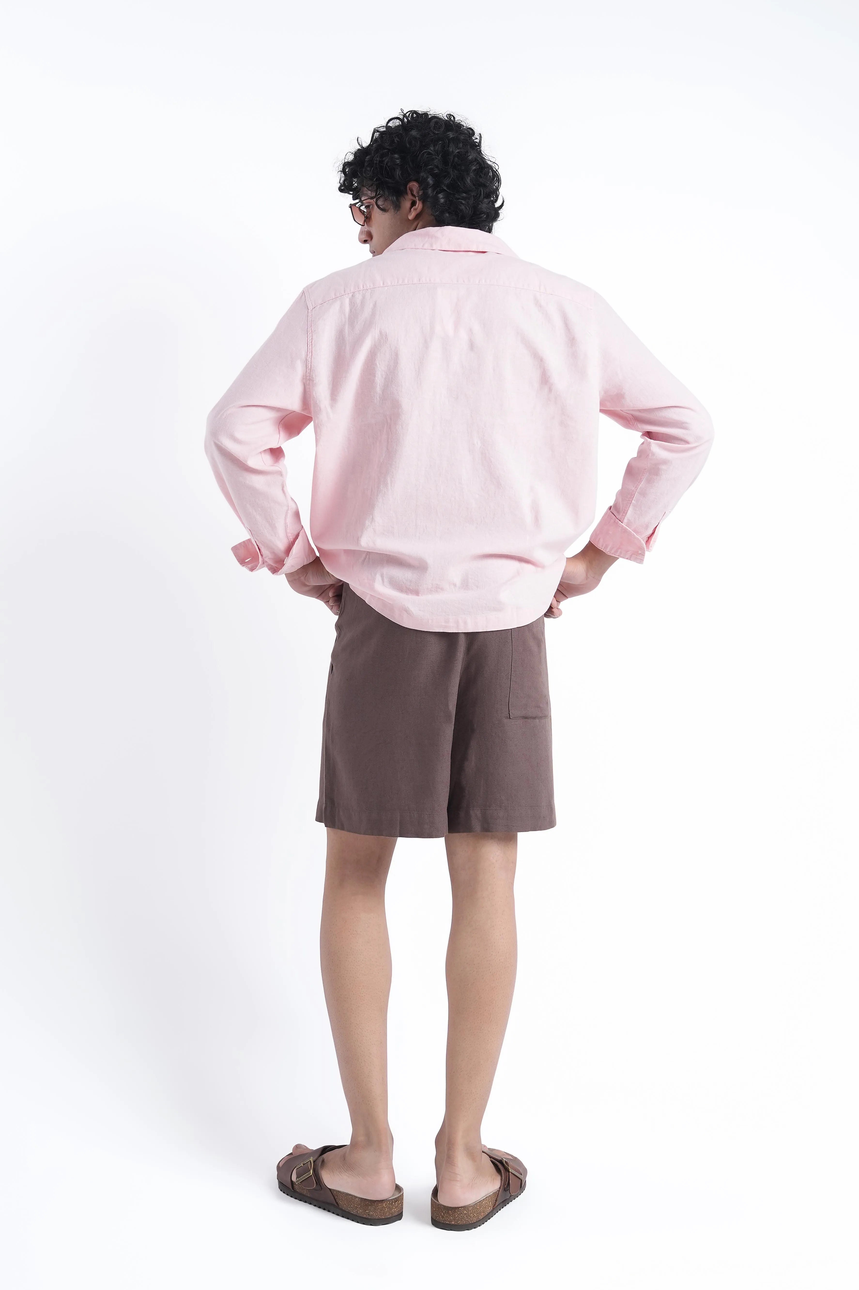 Brown Linen Drawstring Shorts