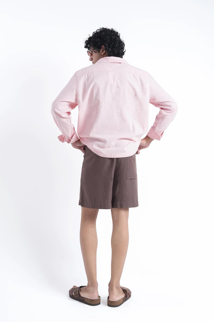 Brown Linen Drawstring Shorts