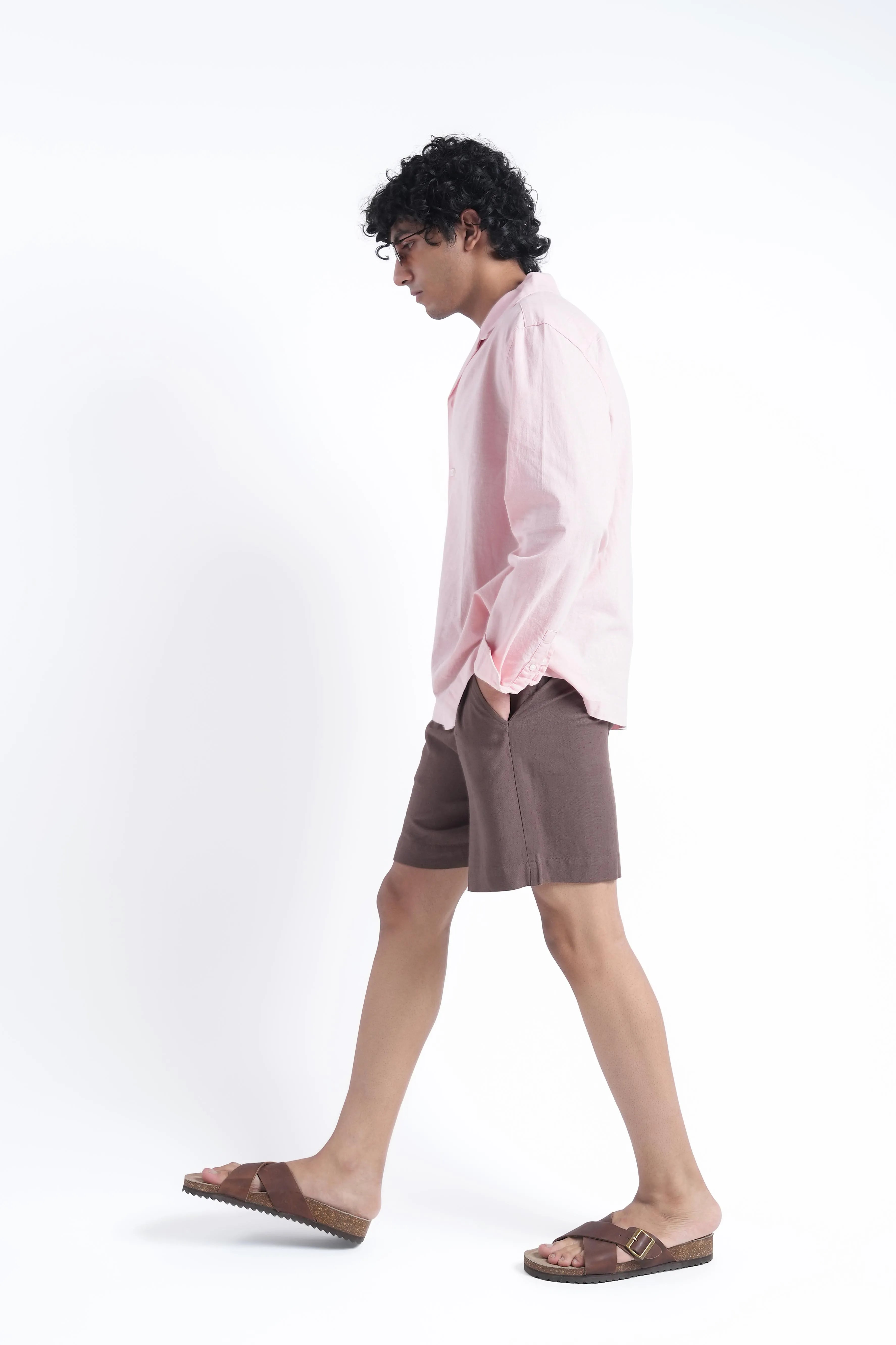 Brown Linen Drawstring Shorts