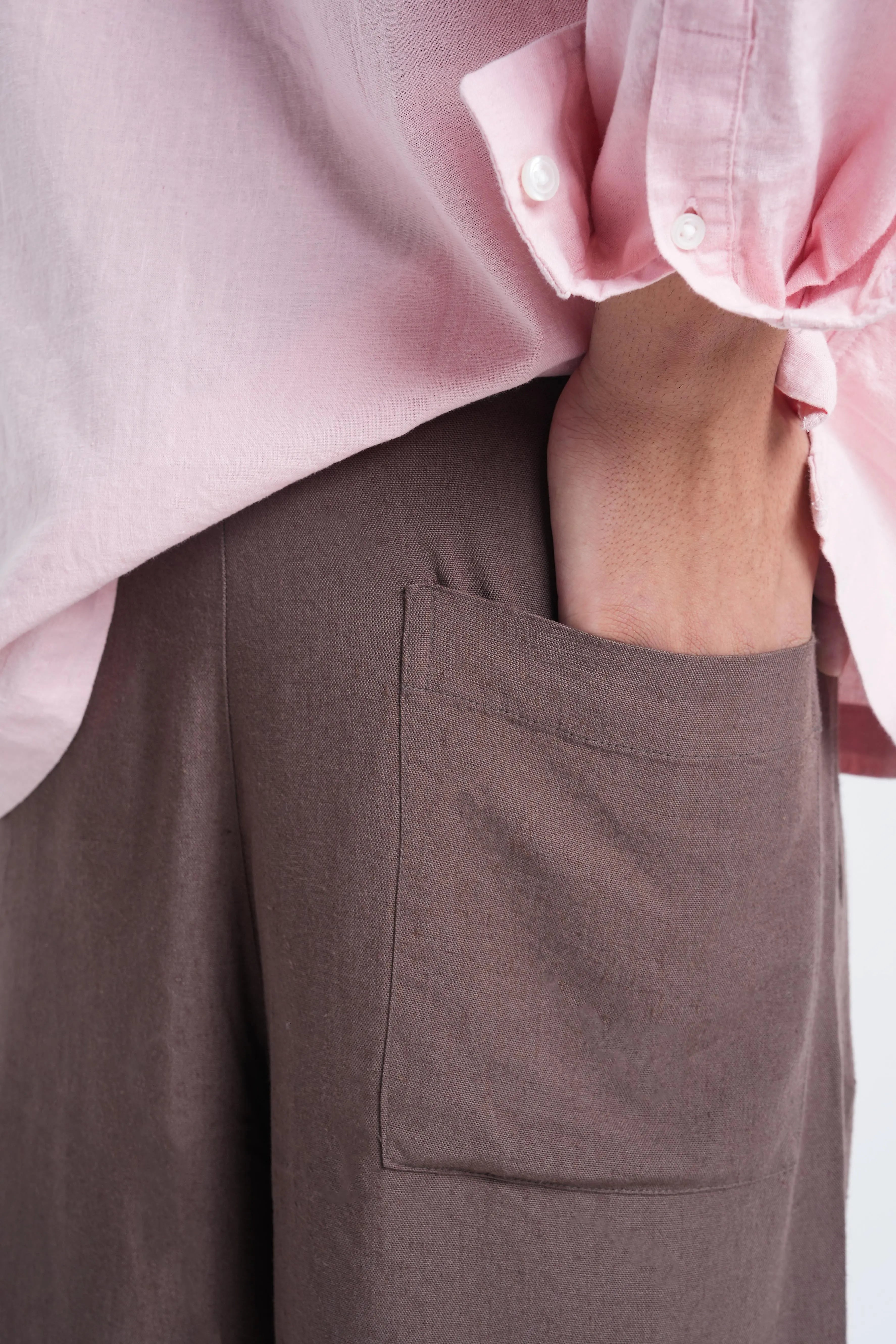 Brown Linen Drawstring Shorts