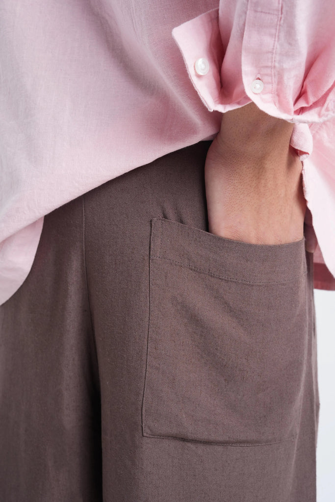 Brown Linen Drawstring Shorts