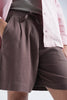 Brown Linen Drawstring Shorts