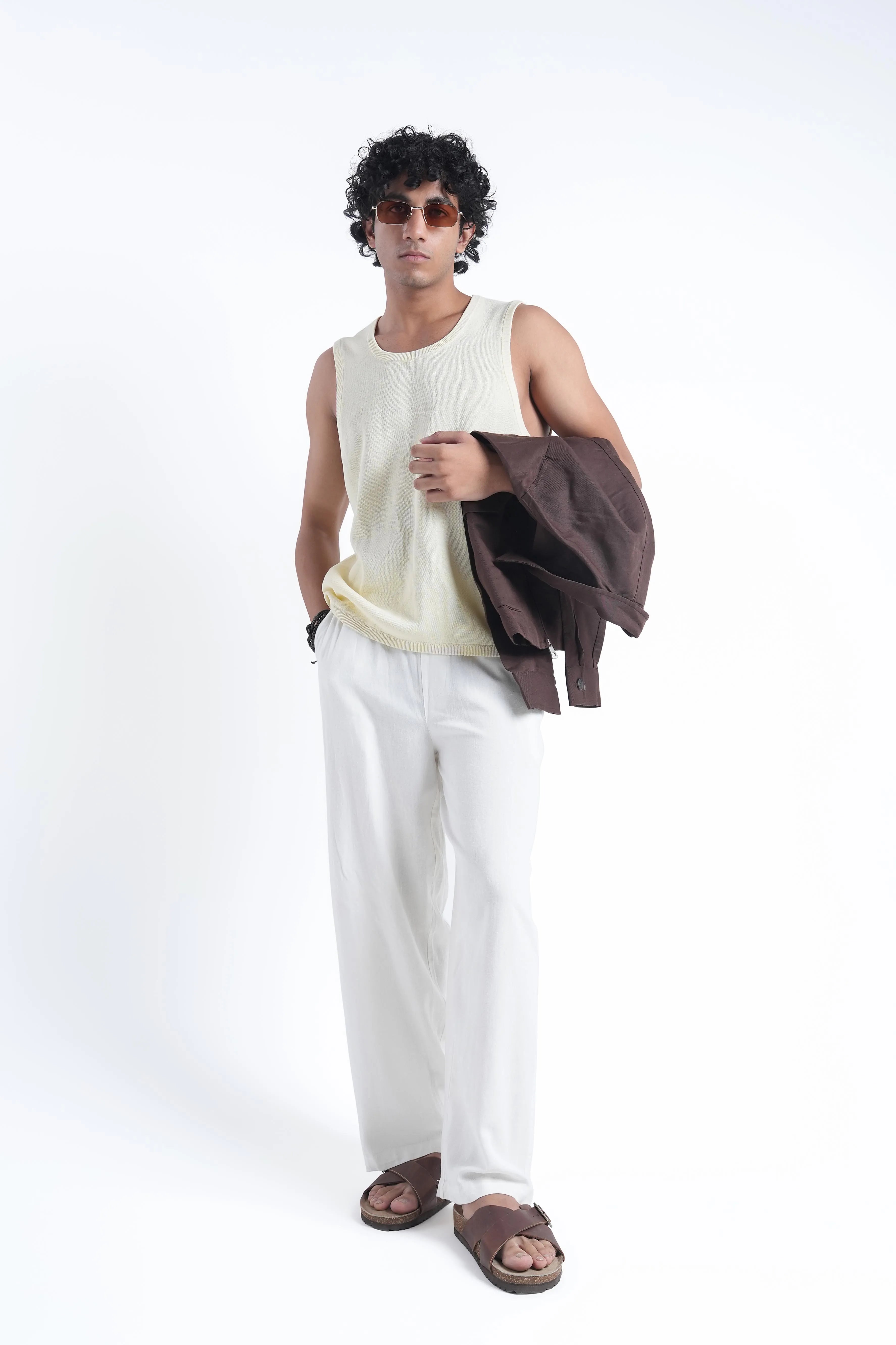 White Linen Drawstring Pants
