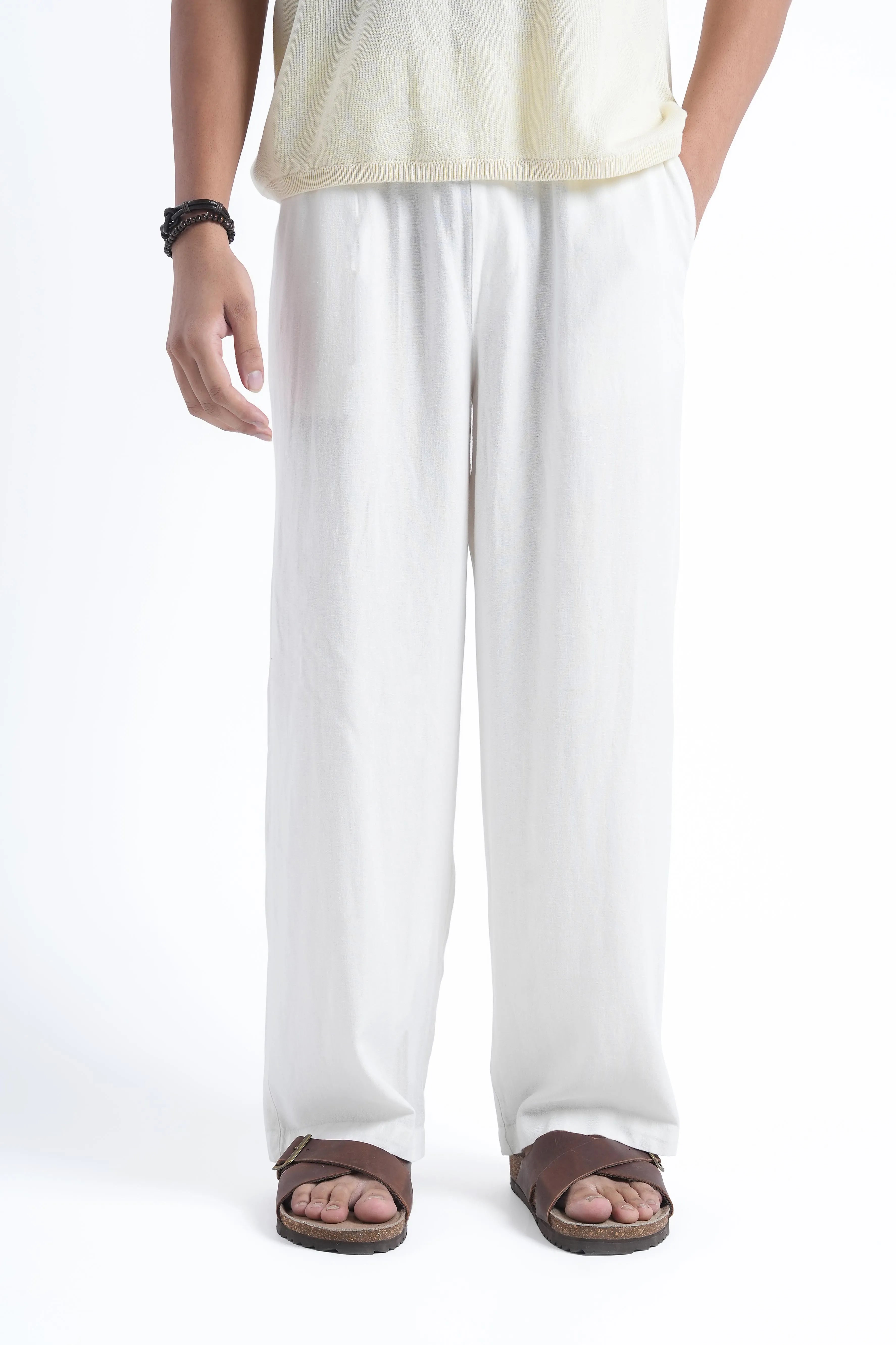 White Linen Drawstring Pants