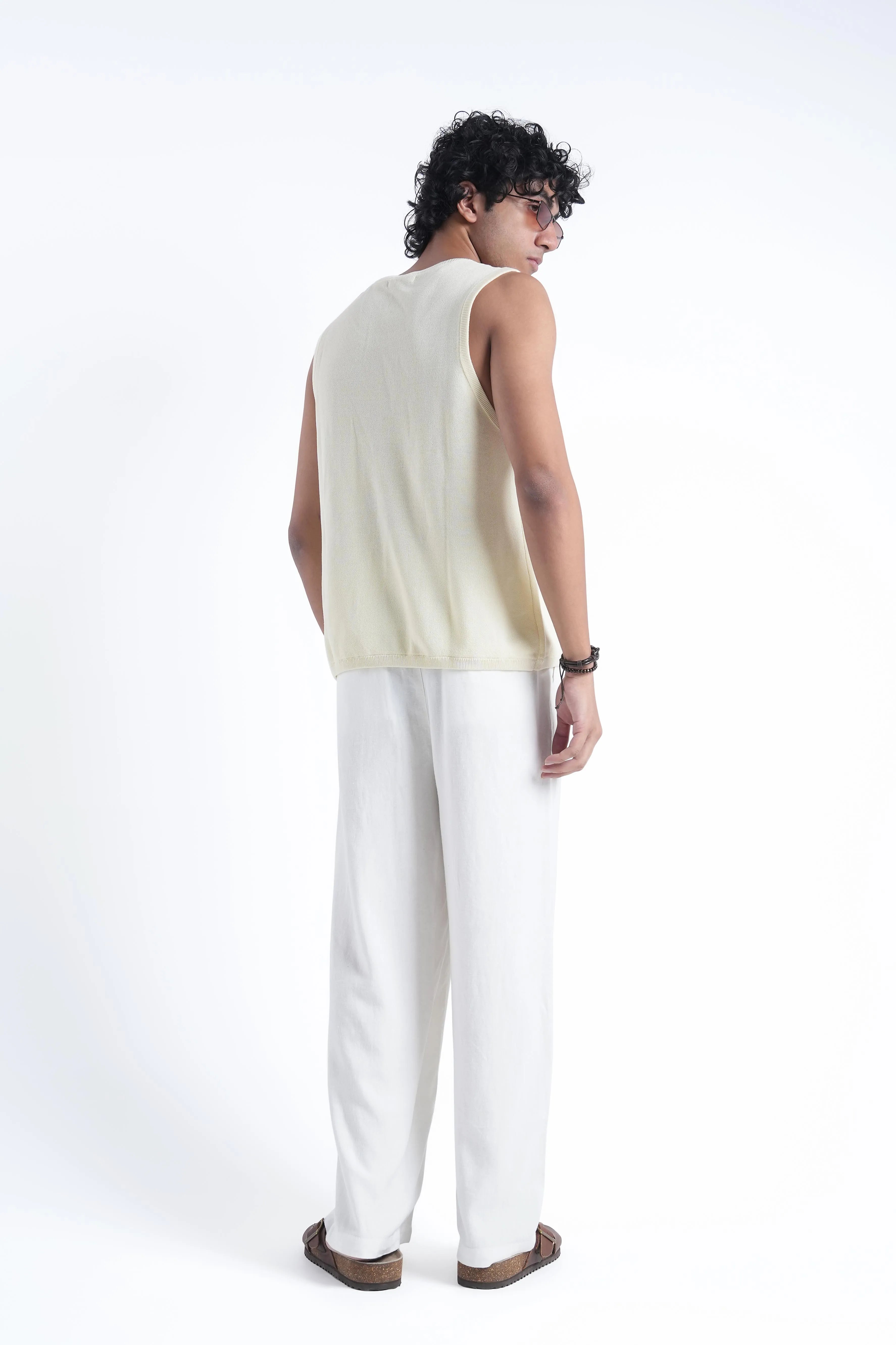 White Linen Drawstring Pants