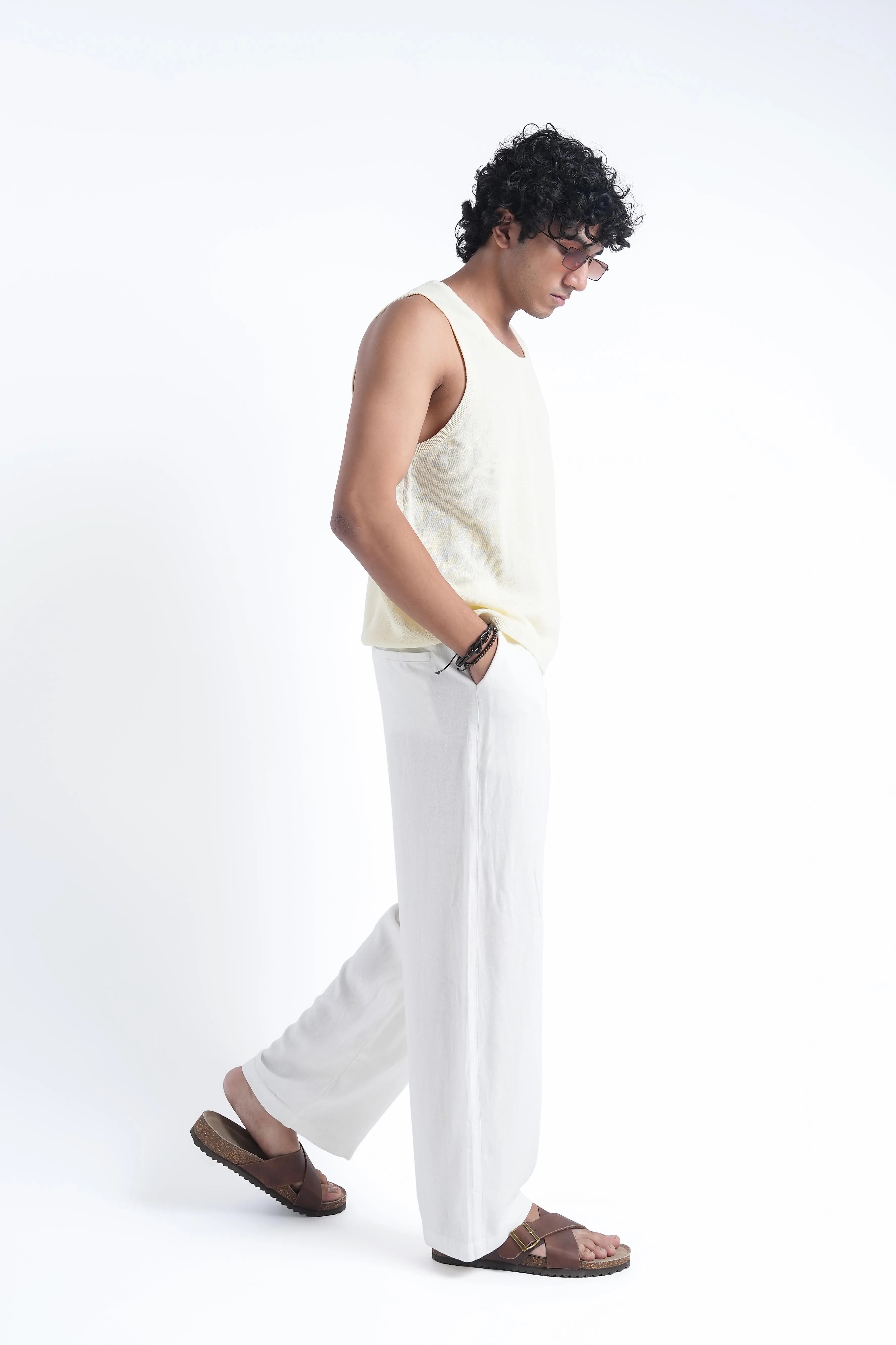 White Linen Drawstring Pants