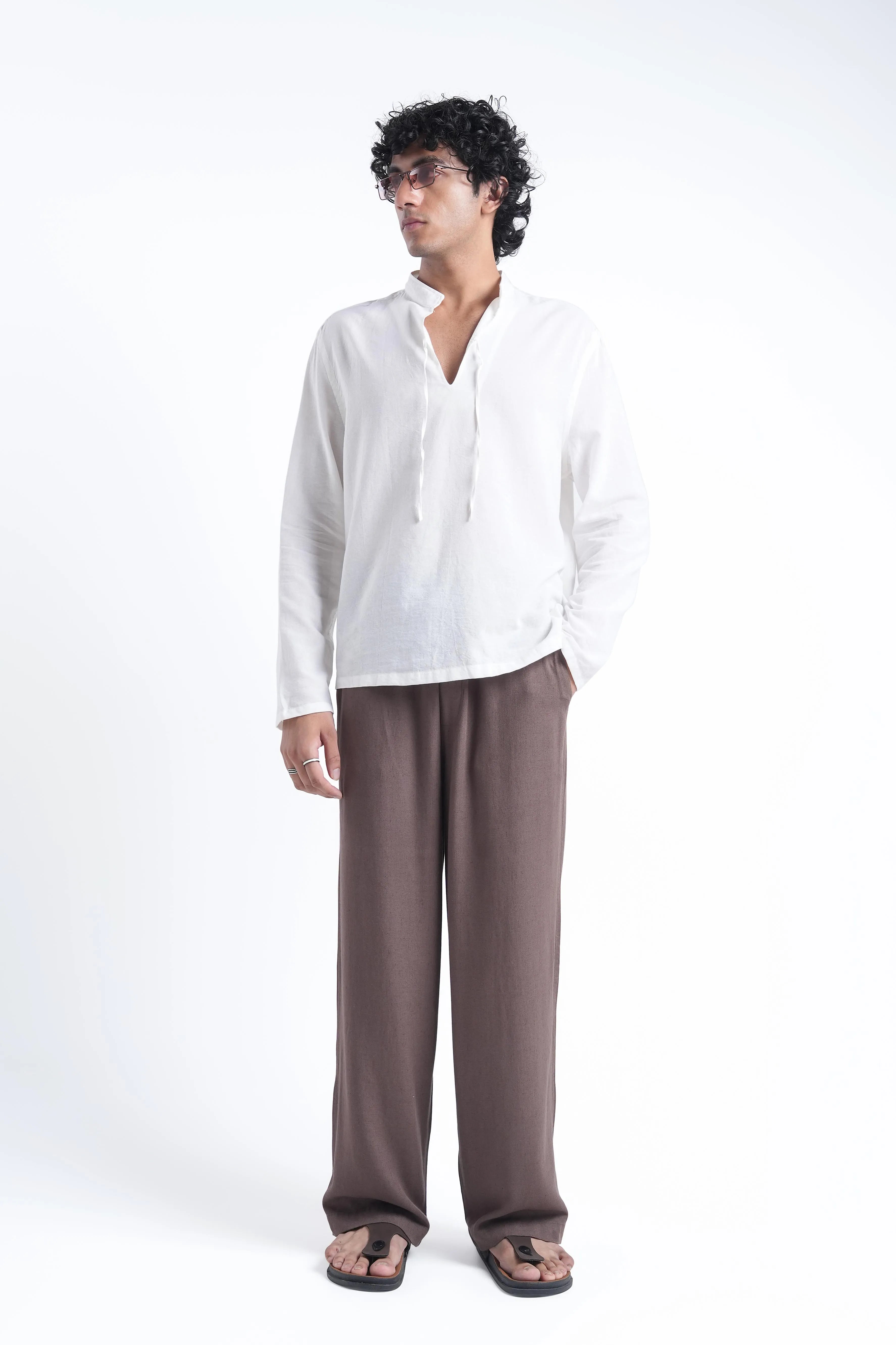 Brown Linen Drawstring Pants
