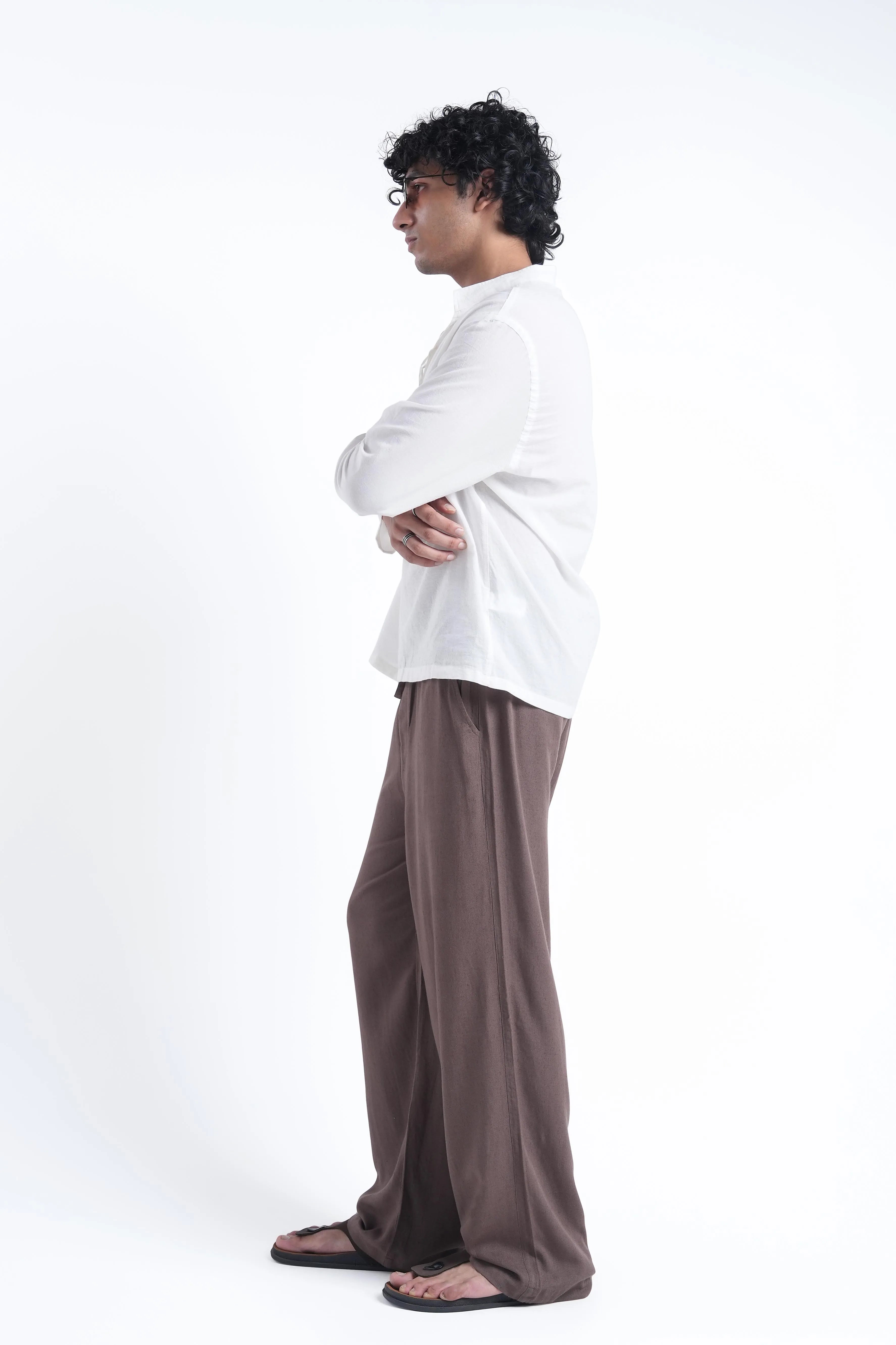 Brown Linen Drawstring Pants