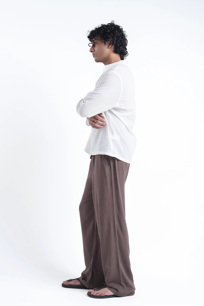 Brown Linen Drawstring Pants
