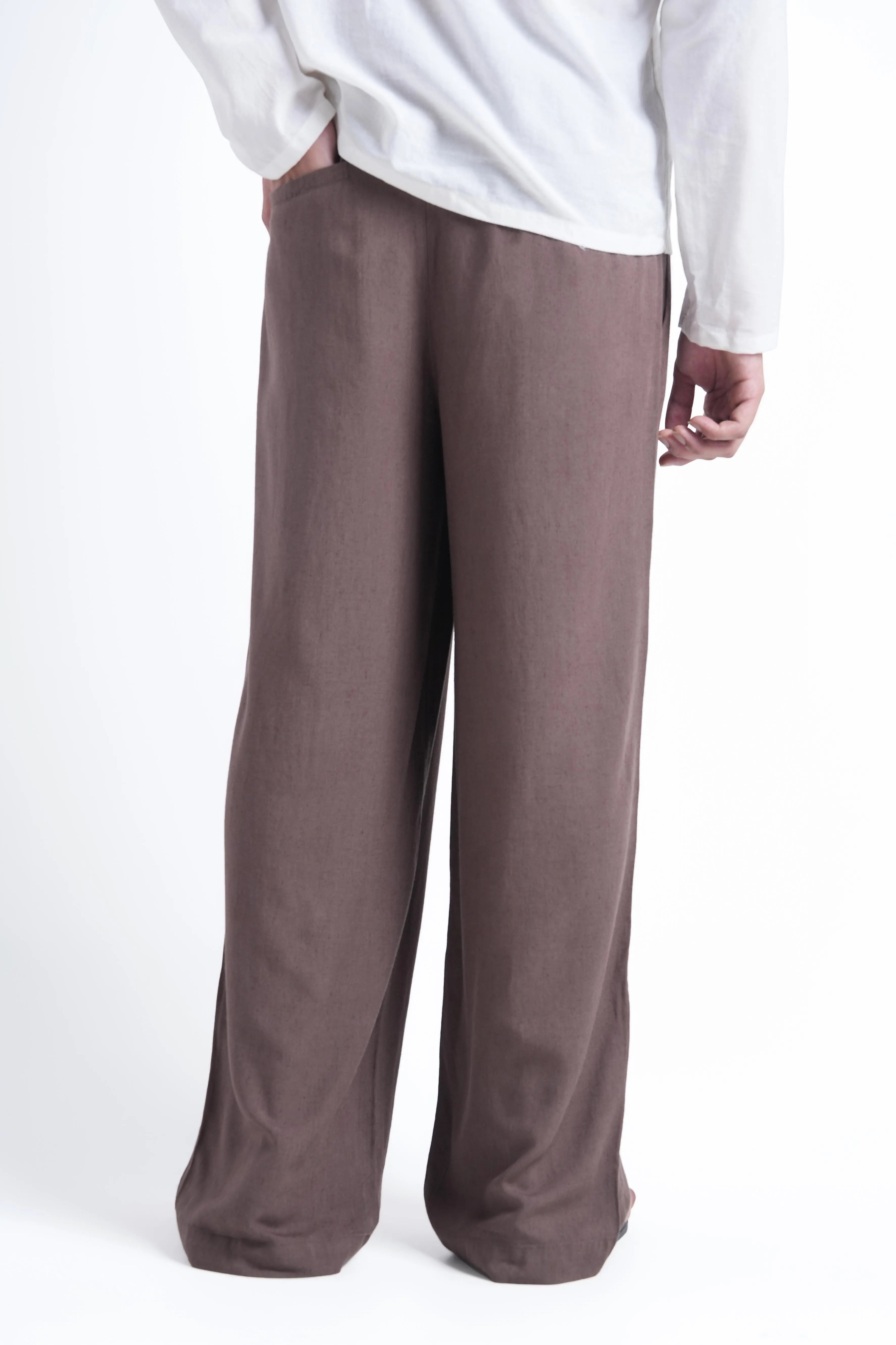 Brown Linen Drawstring Pants