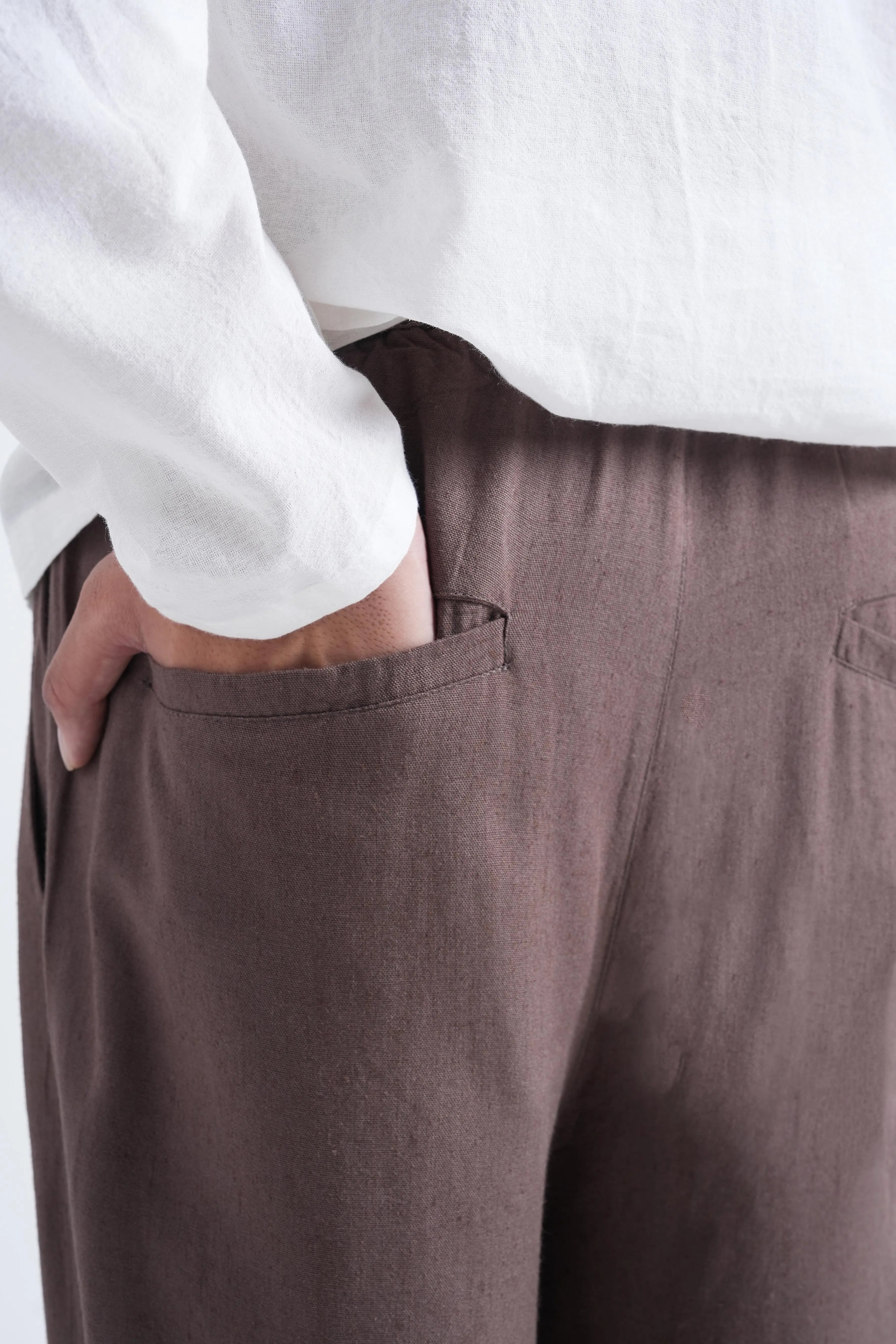Brown Linen Drawstring Pants