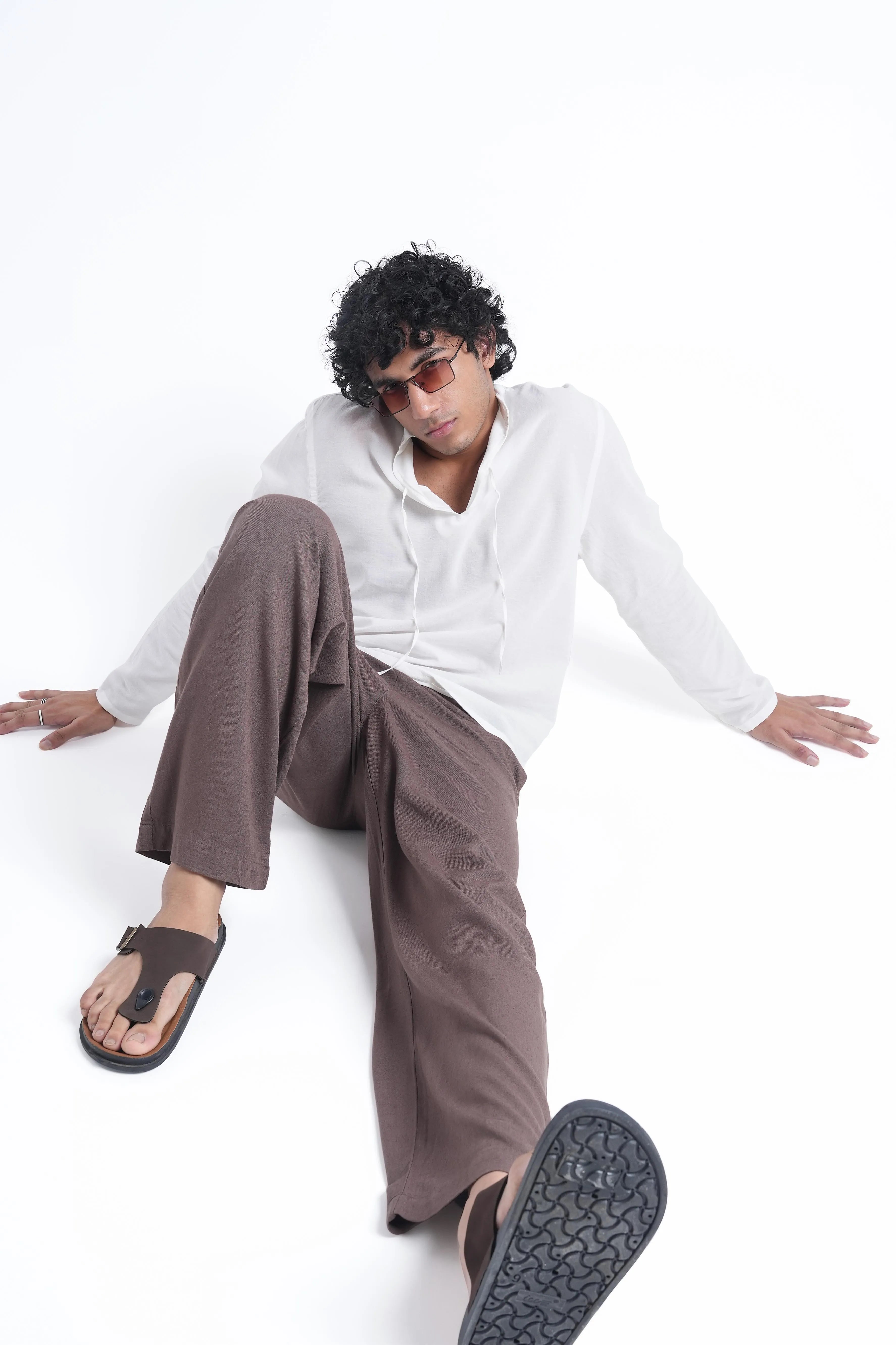 Brown Linen Drawstring Pants
