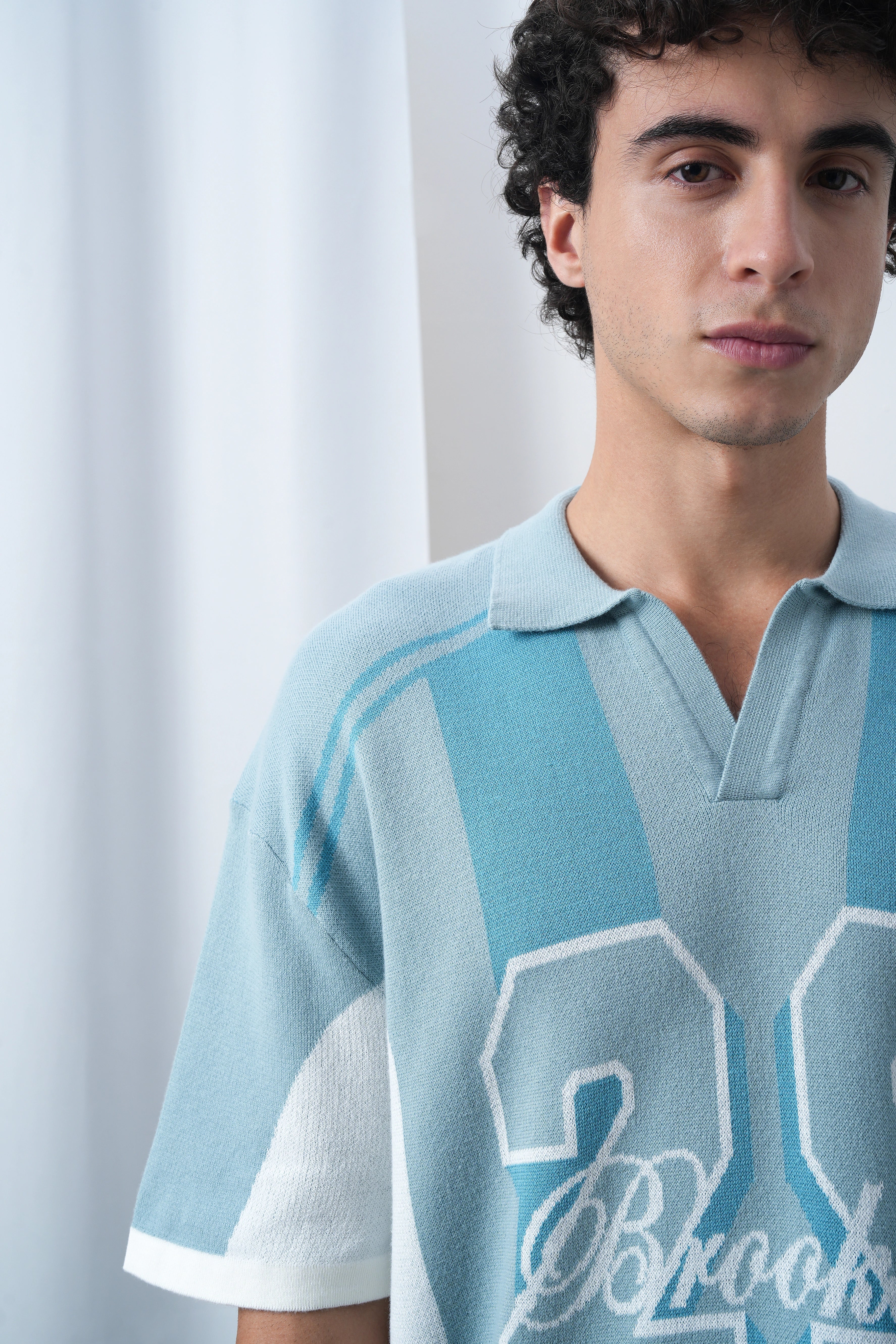 Brooklyn Varsity Boxy Oversized Knit T-shirt Blue