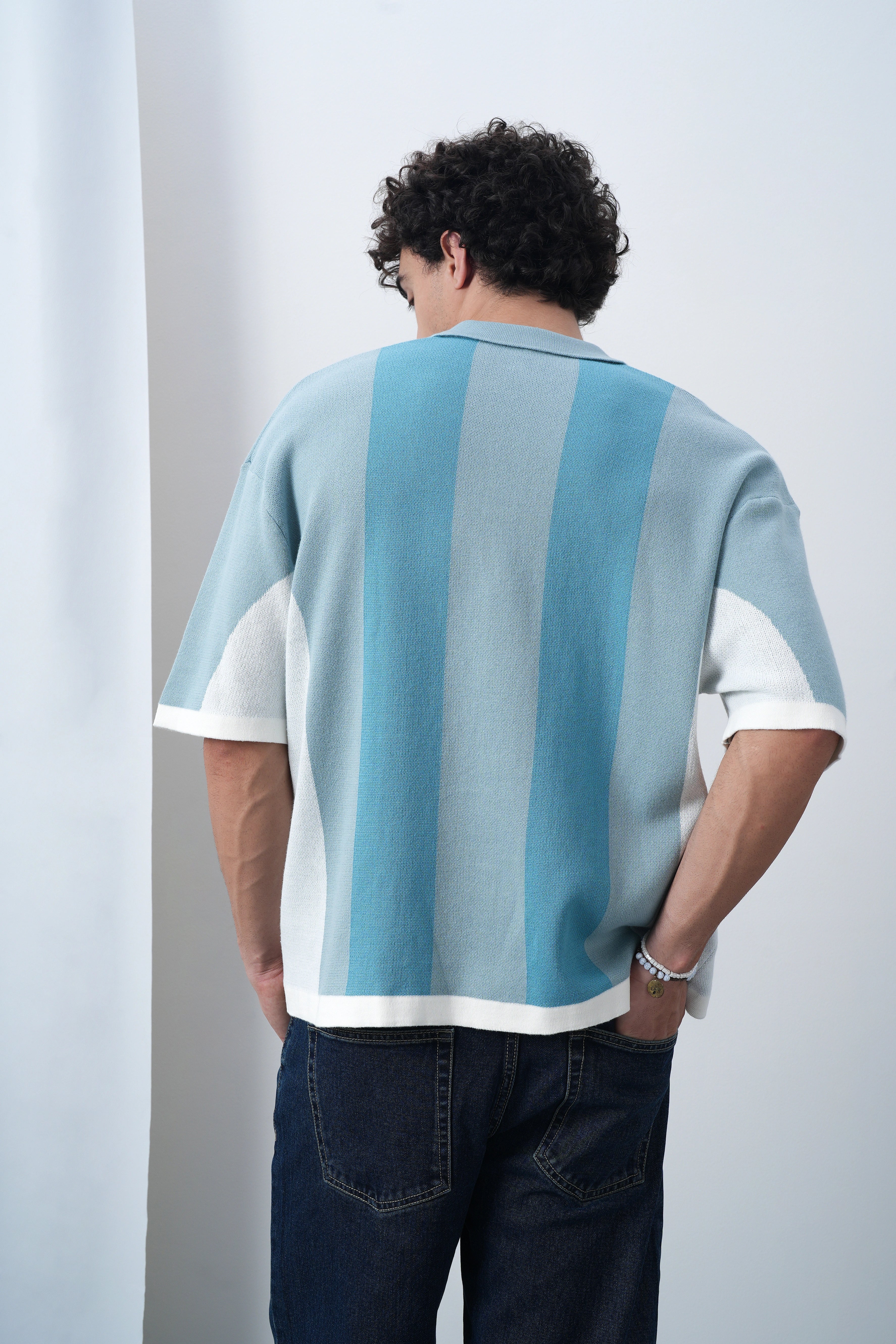 Brooklyn Varsity Boxy Oversized Knit T-shirt Blue