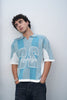 Brooklyn Varsity Boxy Oversized Knit T-shirt Blue