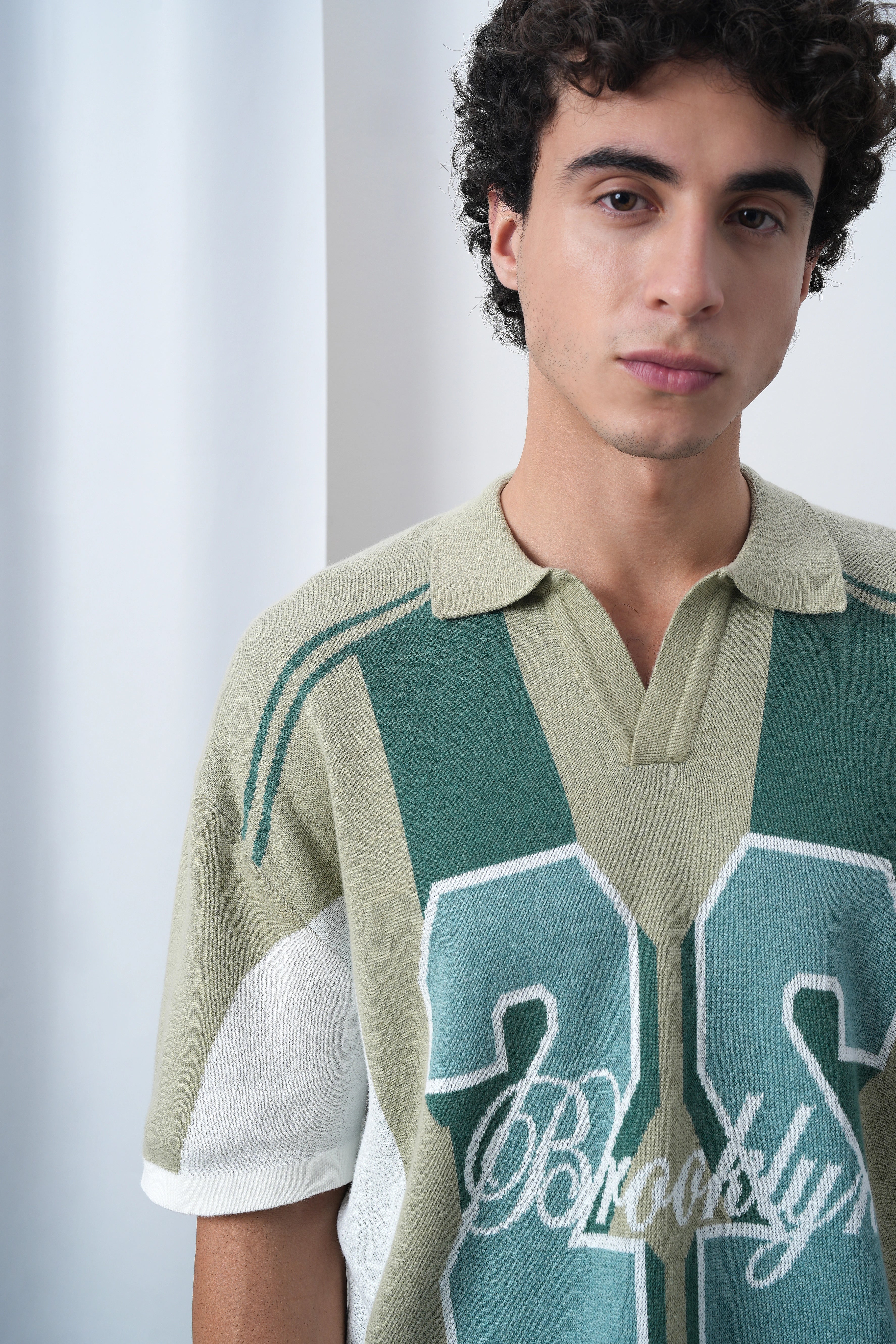 Brooklyn Varsity Boxy Oversized Knit T-shirt Green