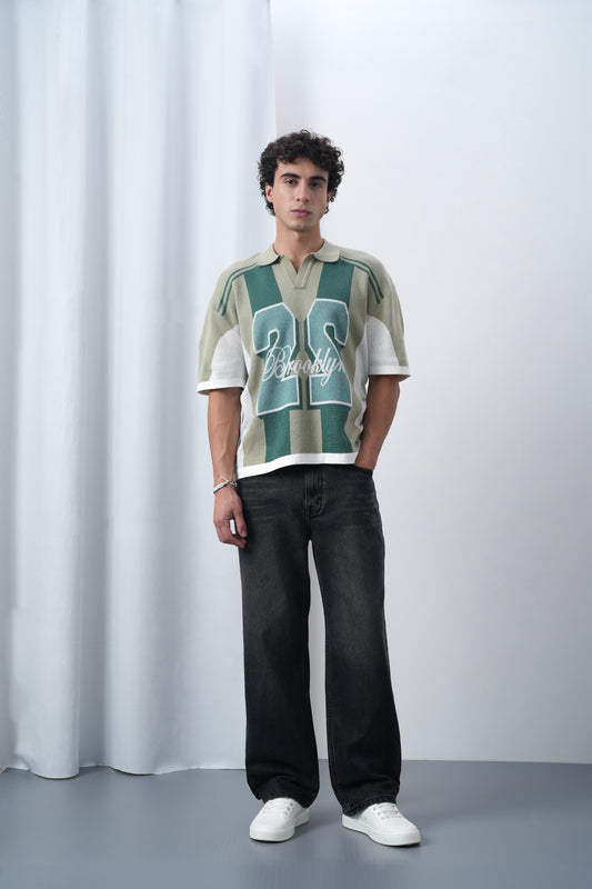 Brooklyn Varsity Boxy Oversized Knit T-shirt Green