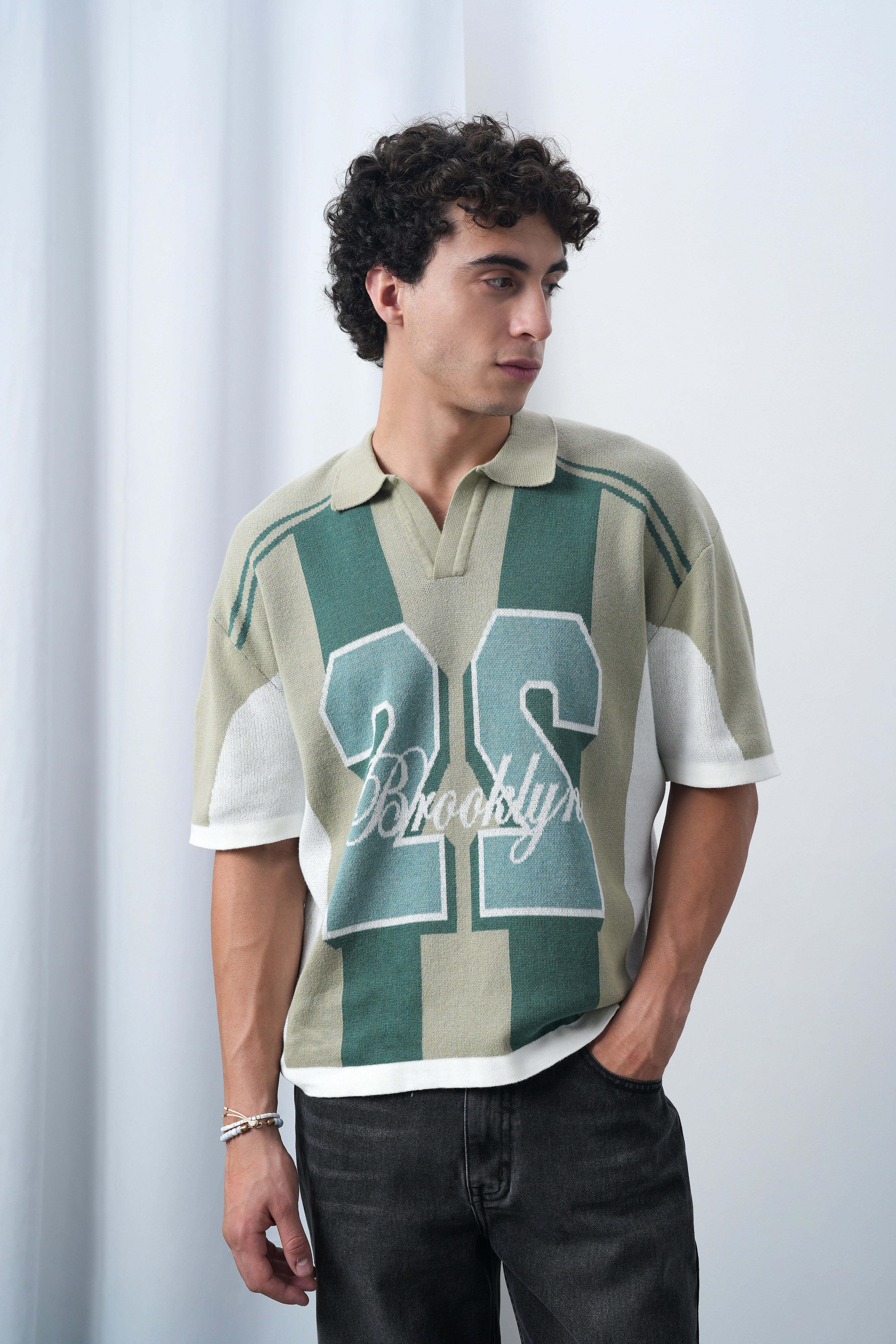 Brooklyn Varsity Boxy Oversized Knit T-shirt Green