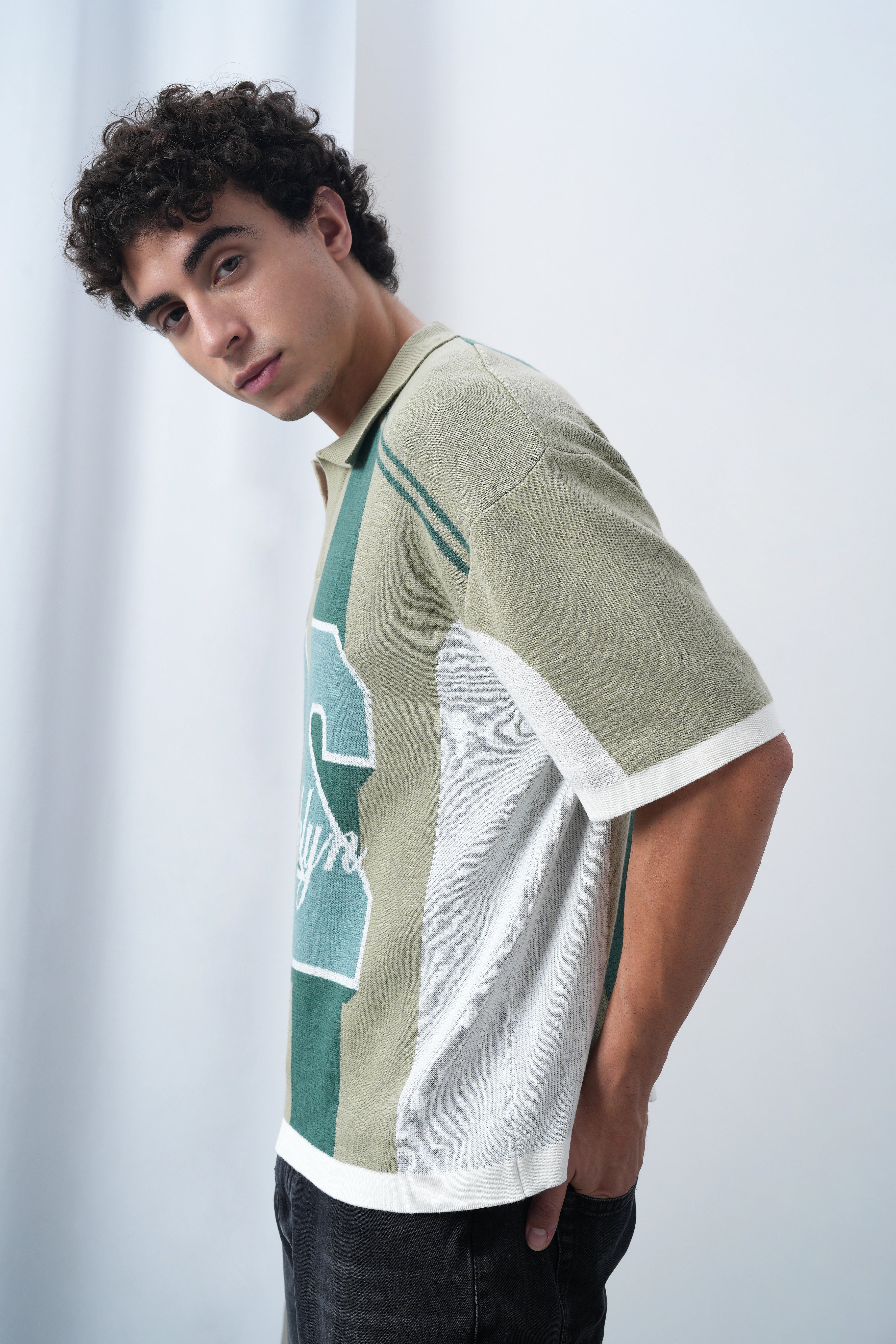 Brooklyn Varsity Boxy Oversized Knit T-shirt Green