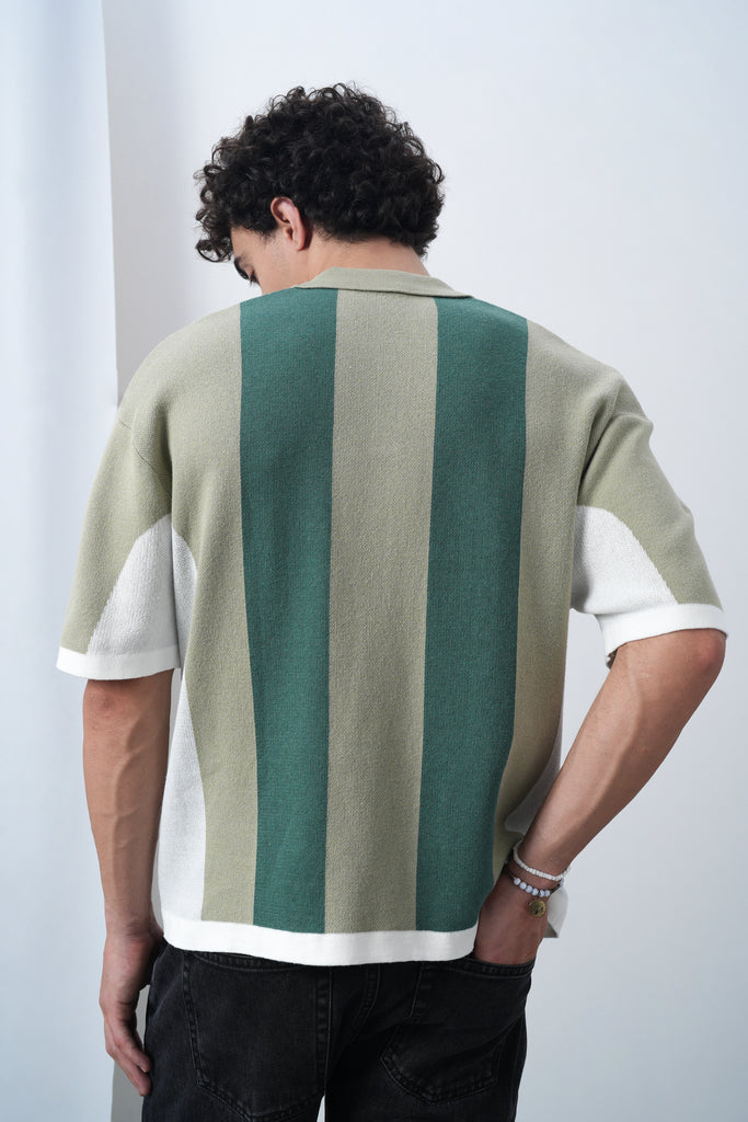 Brooklyn Varsity Boxy Oversized Knit T-shirt Green