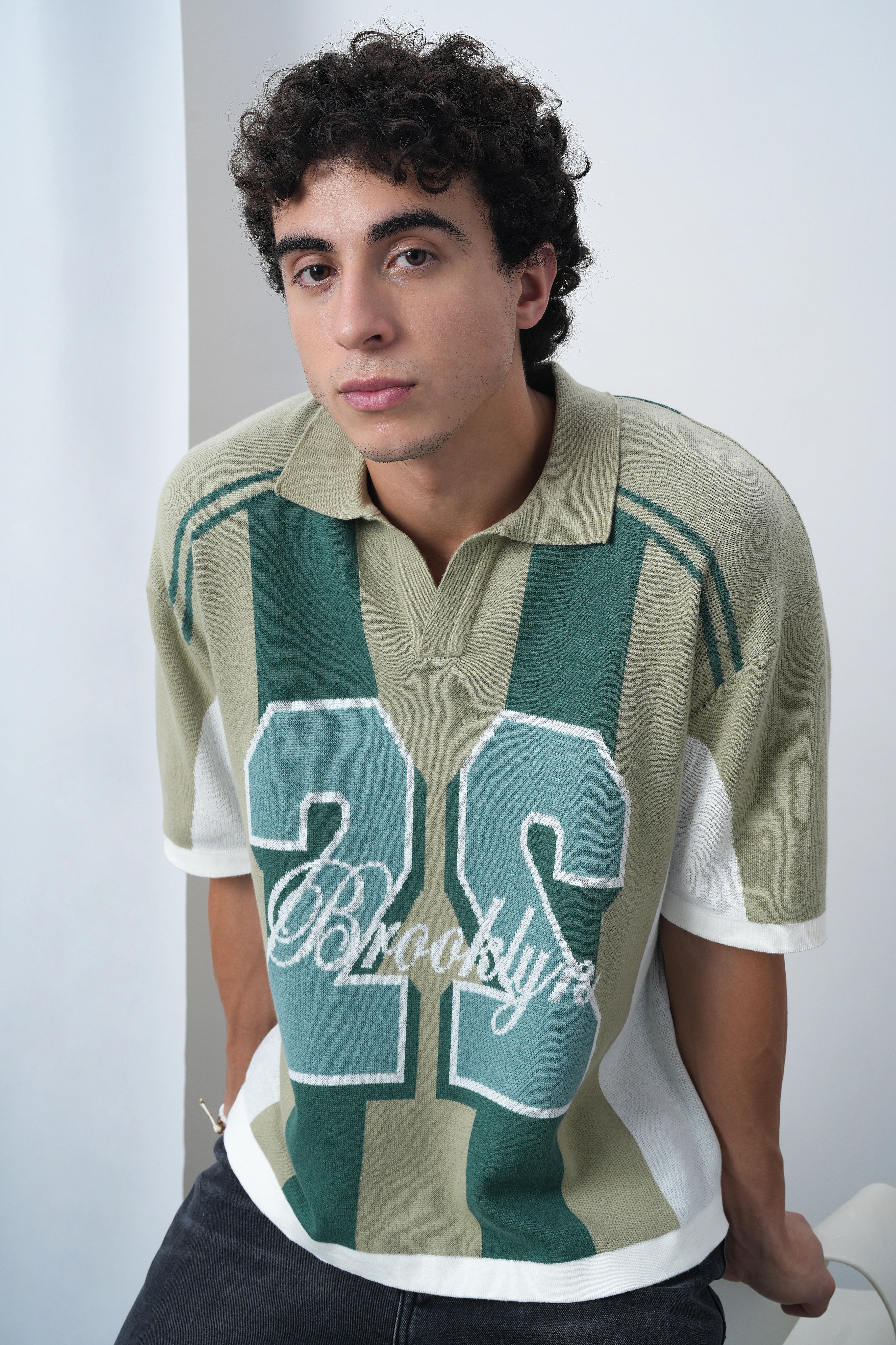 Brooklyn Varsity Boxy Oversized Knit T-shirt Green