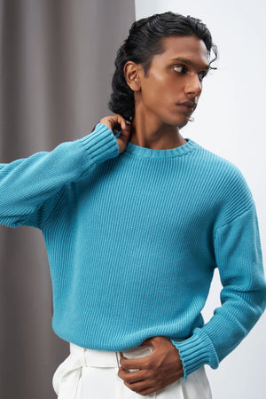 Aqua Blue Oversized Knitted Sweater