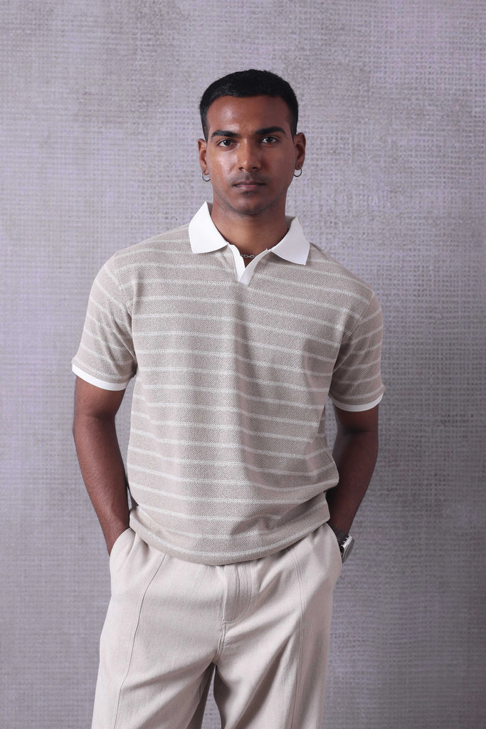 Beige Striped Polo Tshirt