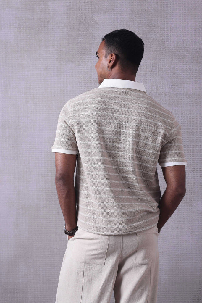 Beige Striped Polo Tshirt