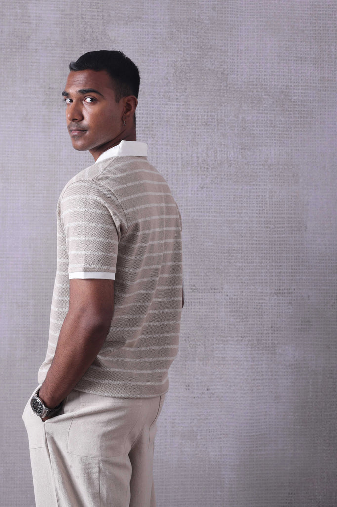Beige Striped Polo Tshirt