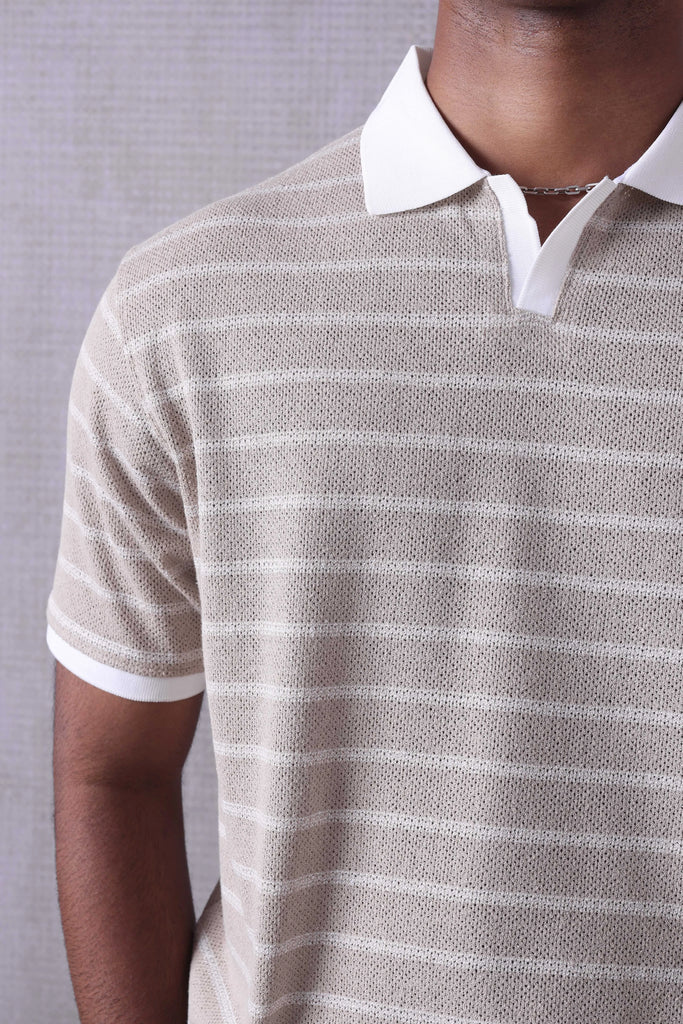 Beige Striped Polo Tshirt