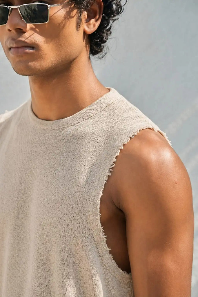 Beige Jacquard Knit Tank Top