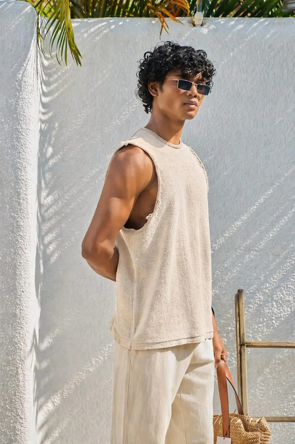Beige Jacquard Knit Tank Top