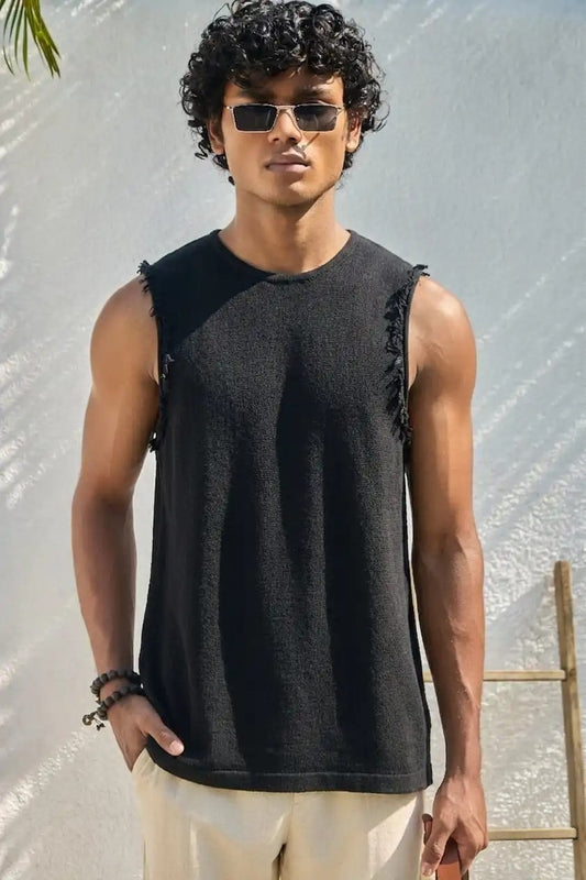 Jet Black Jacquard Knit Tank Top
