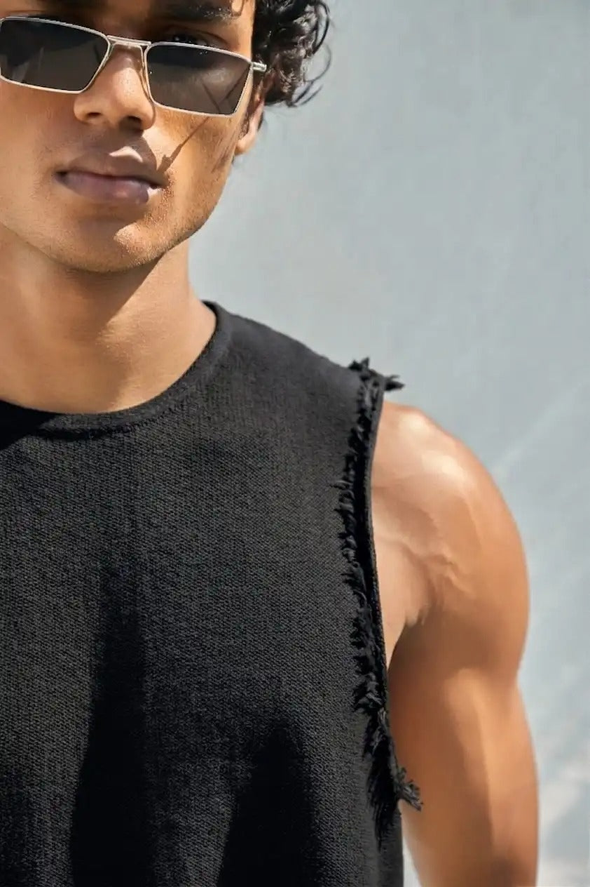 Jet Black Jacquard Knit Tank Top